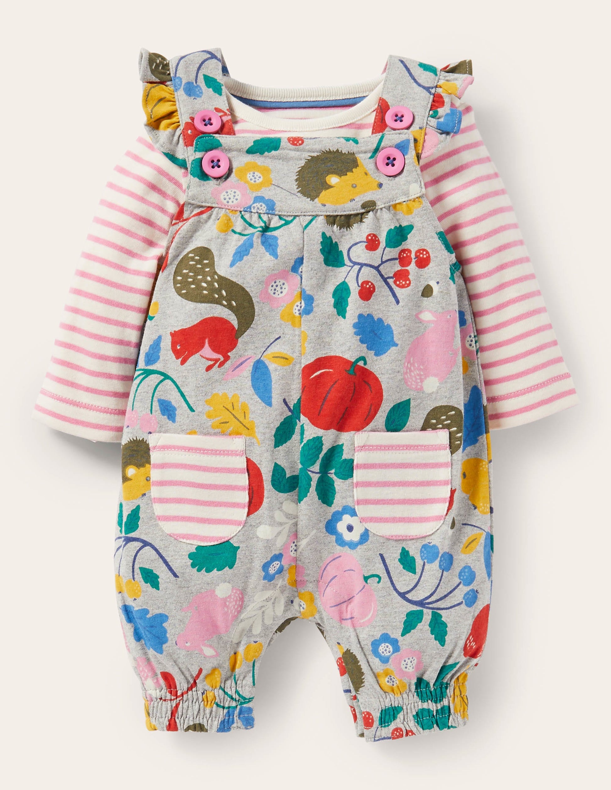 Jersey Overalls Set-Grey Marl Forest Friends-1