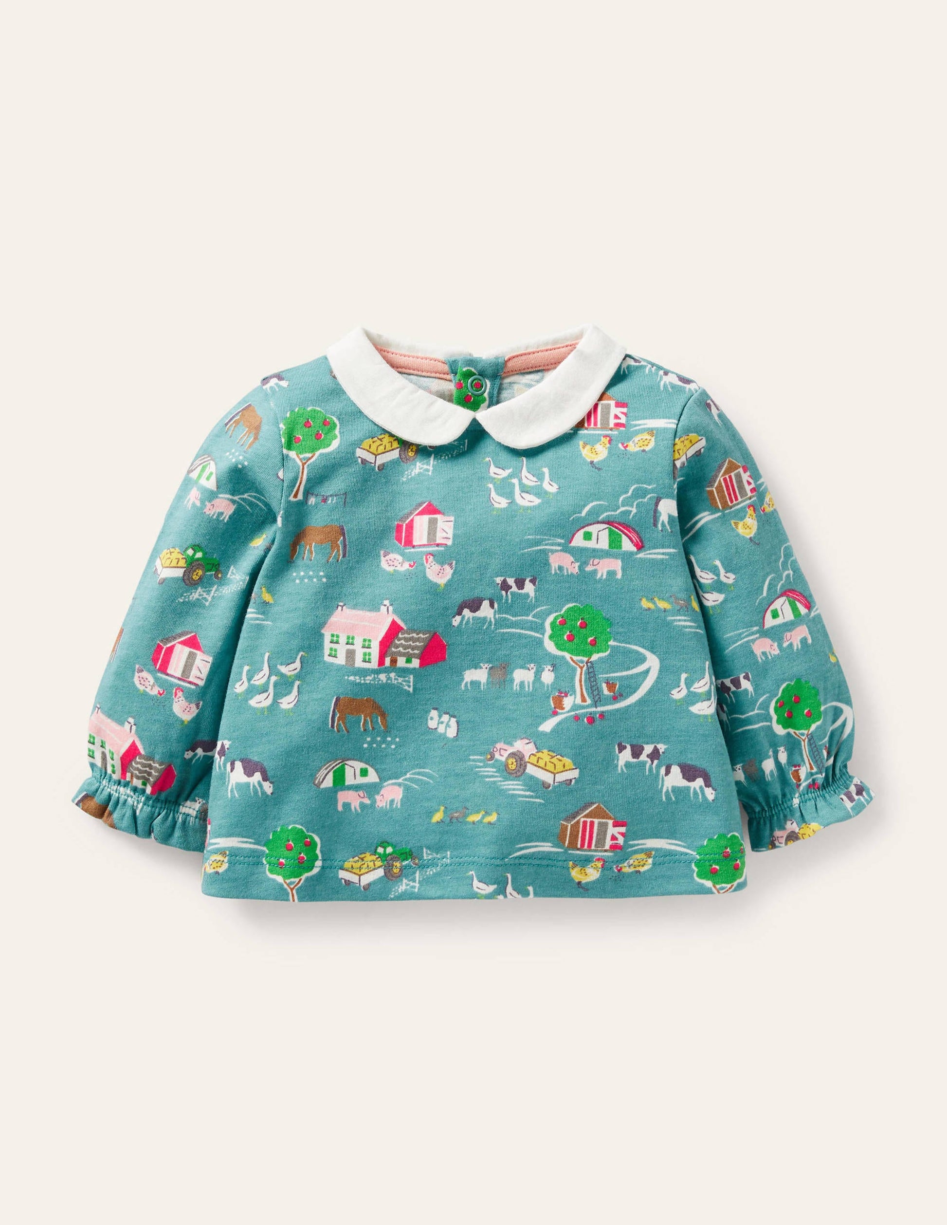 Printed Collared Top-Brook Blue Farmyard-1