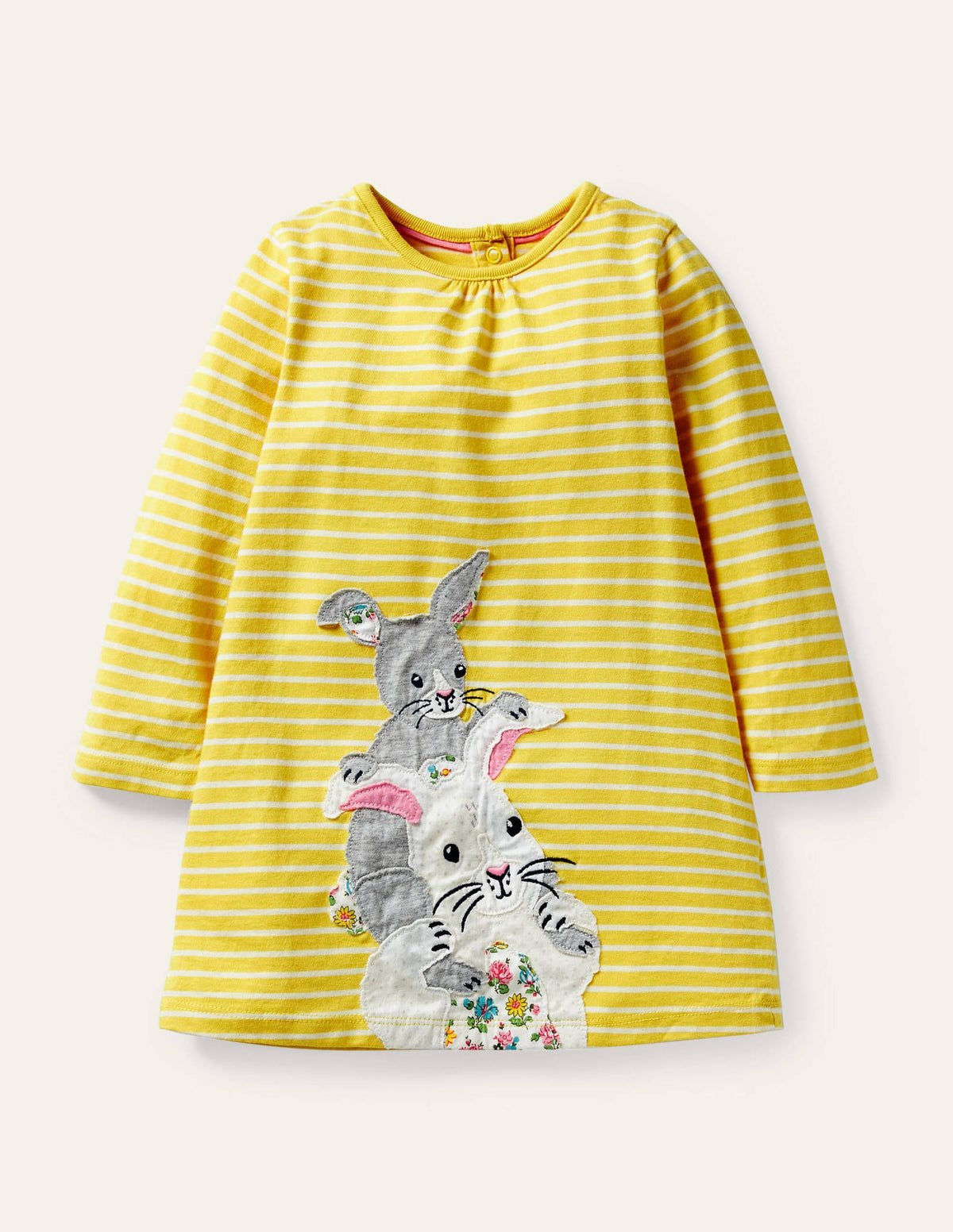 Big Appliqué Dress-Sweetcorn Yellow/Ivory Bunnies - Image 1
