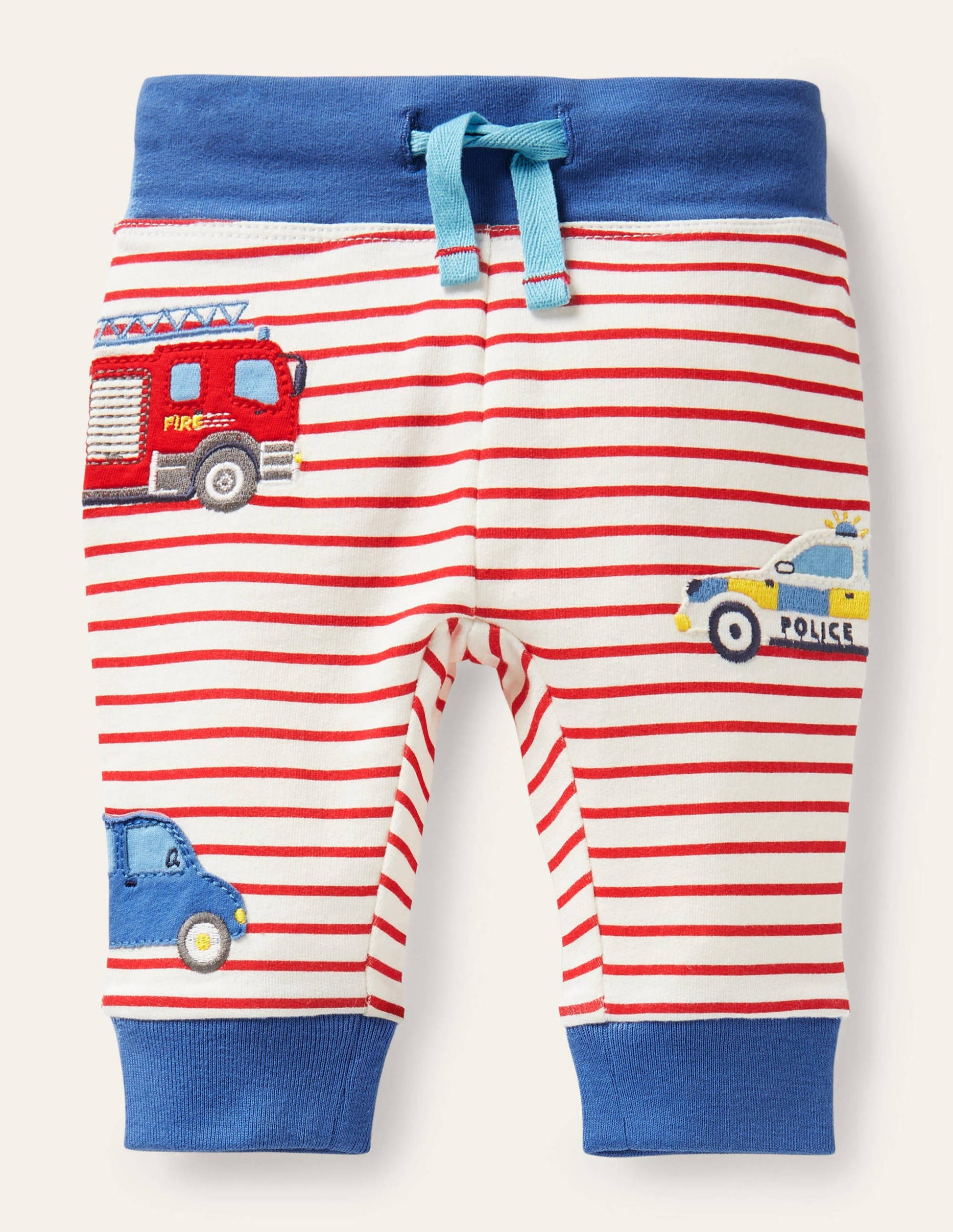 Novelty Appliqué Bottoms-Ivory/Rockabilly Red Vehicles-1