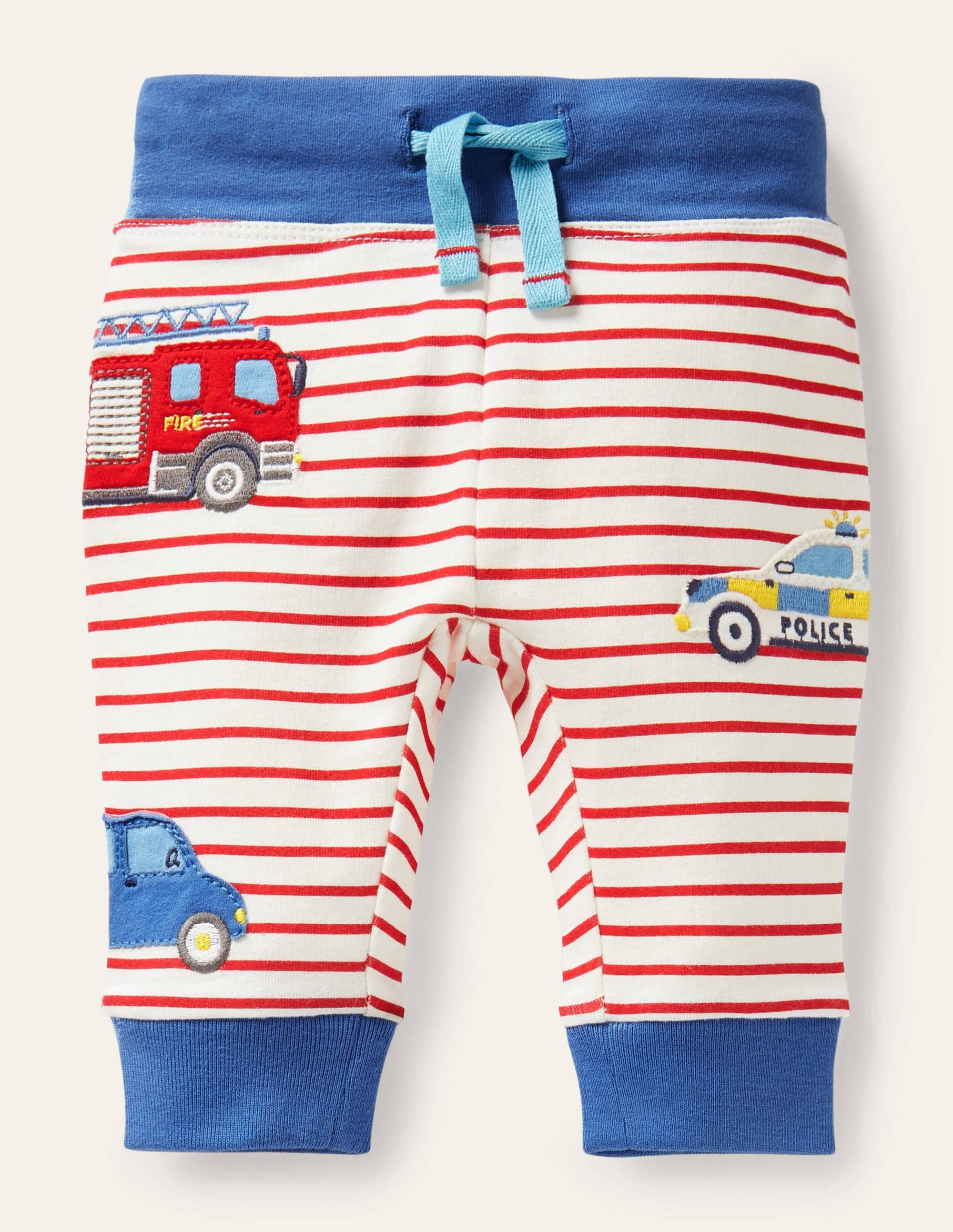 Novelty Appliqué Bottoms-Ivory/Rockabilly Red Vehicles - Image 1