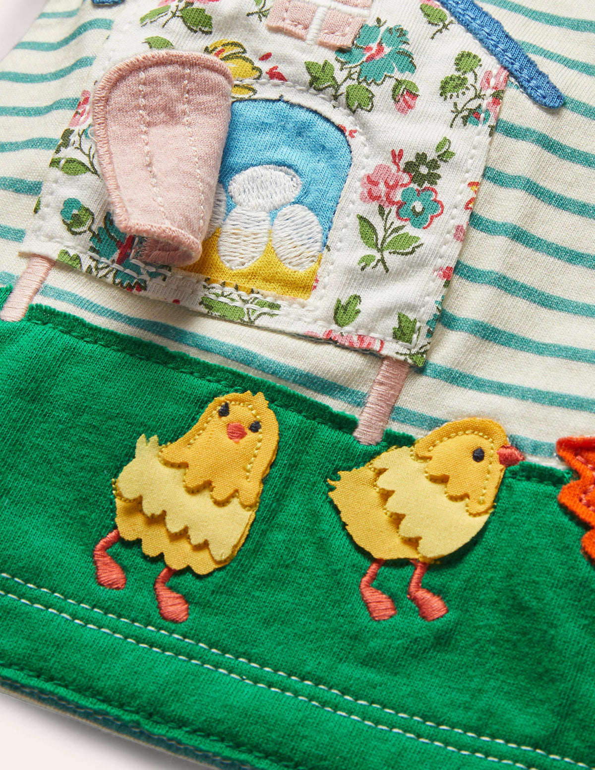 Stripy Lift-the-Flap T-shirt-Ivory/Brook Blue Chickens - Image 3