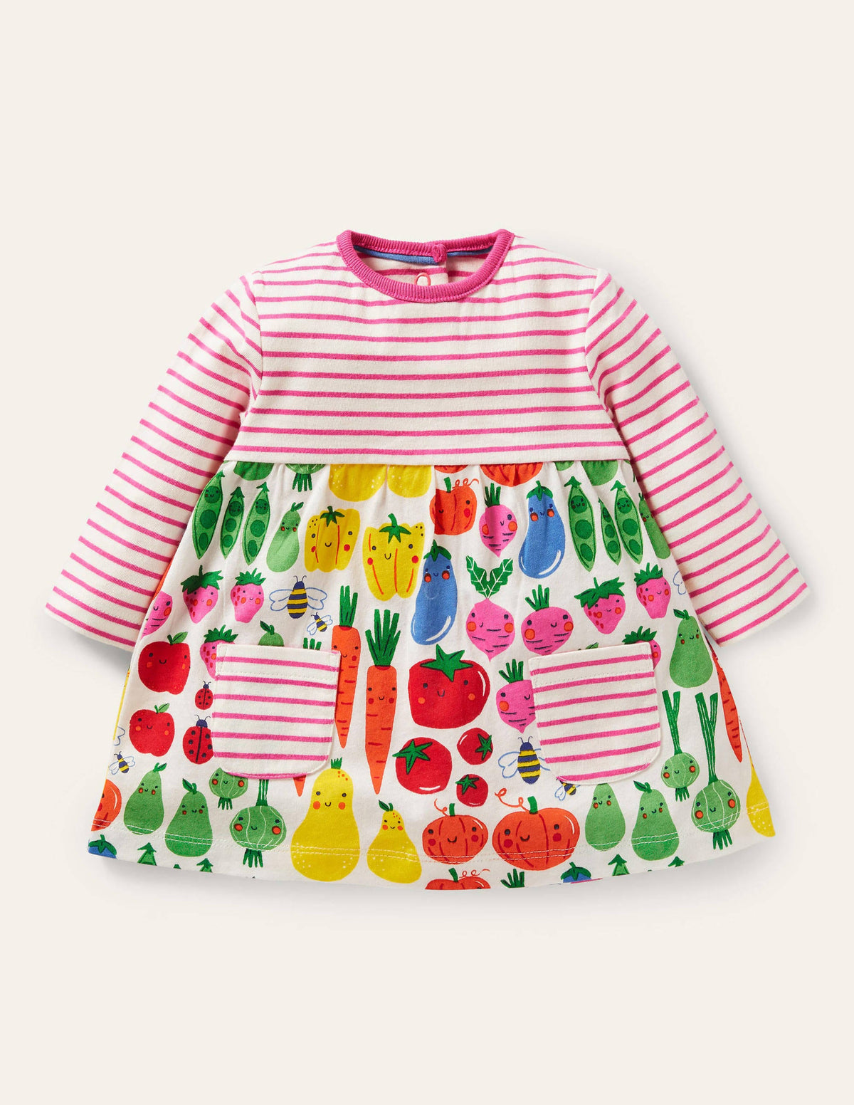 Jersey Hotchpotch Dress-Ivory Garden Gang-1