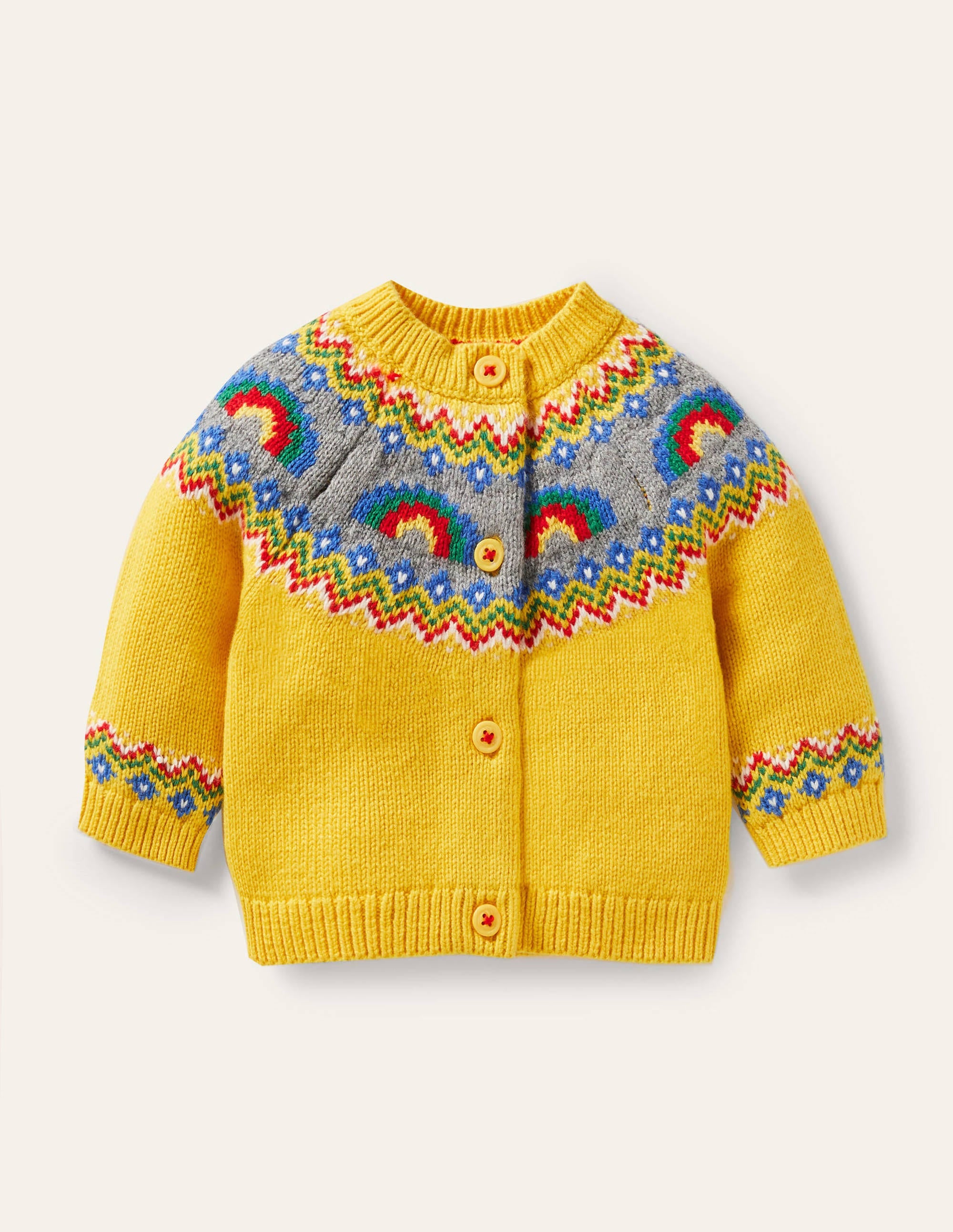 Fair Isle Cardigan-Honeycomb Yellow Rainbows - Image 1