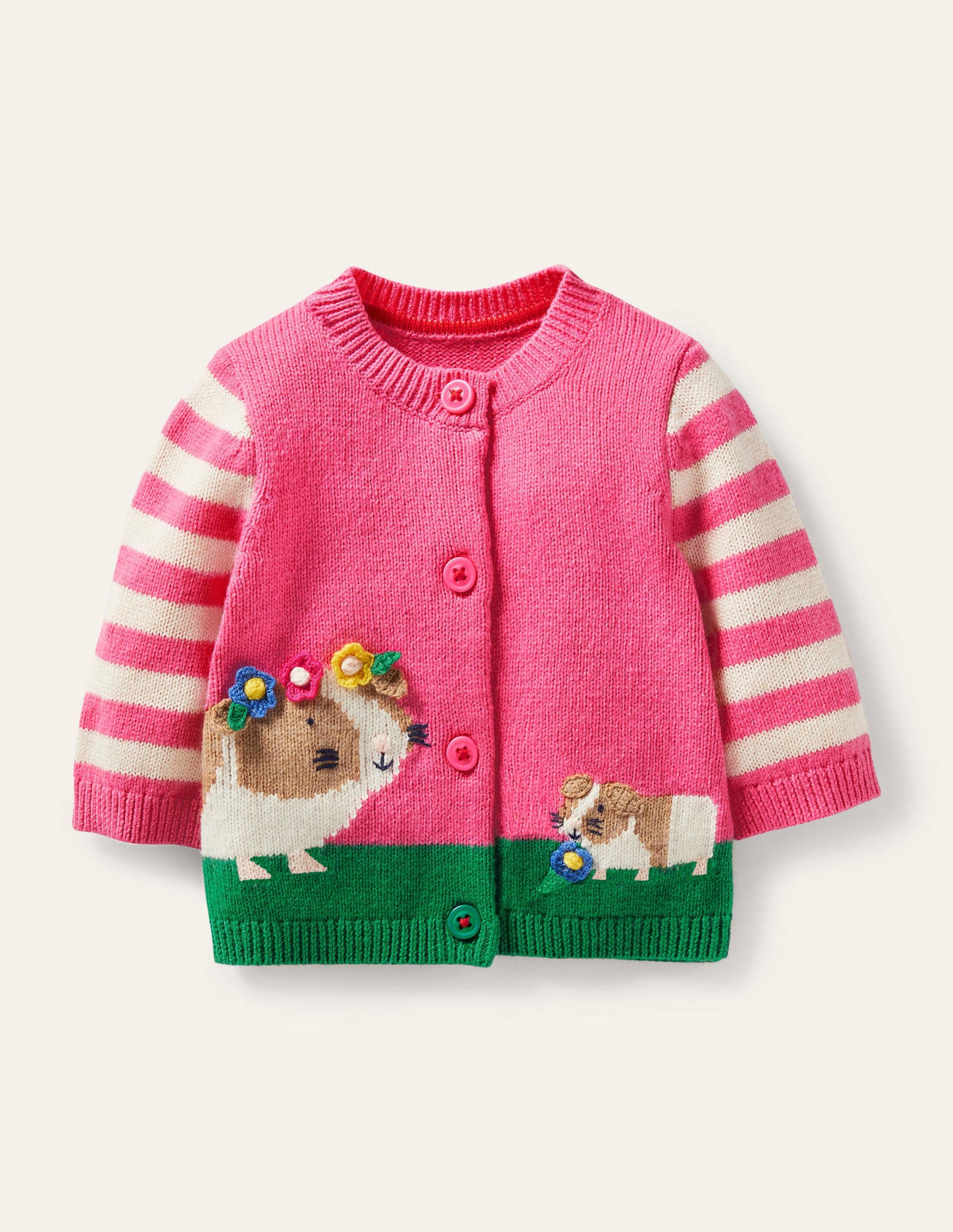 Animal Logo Cardigan-Bright Petal Pink Guinea Pigs-1
