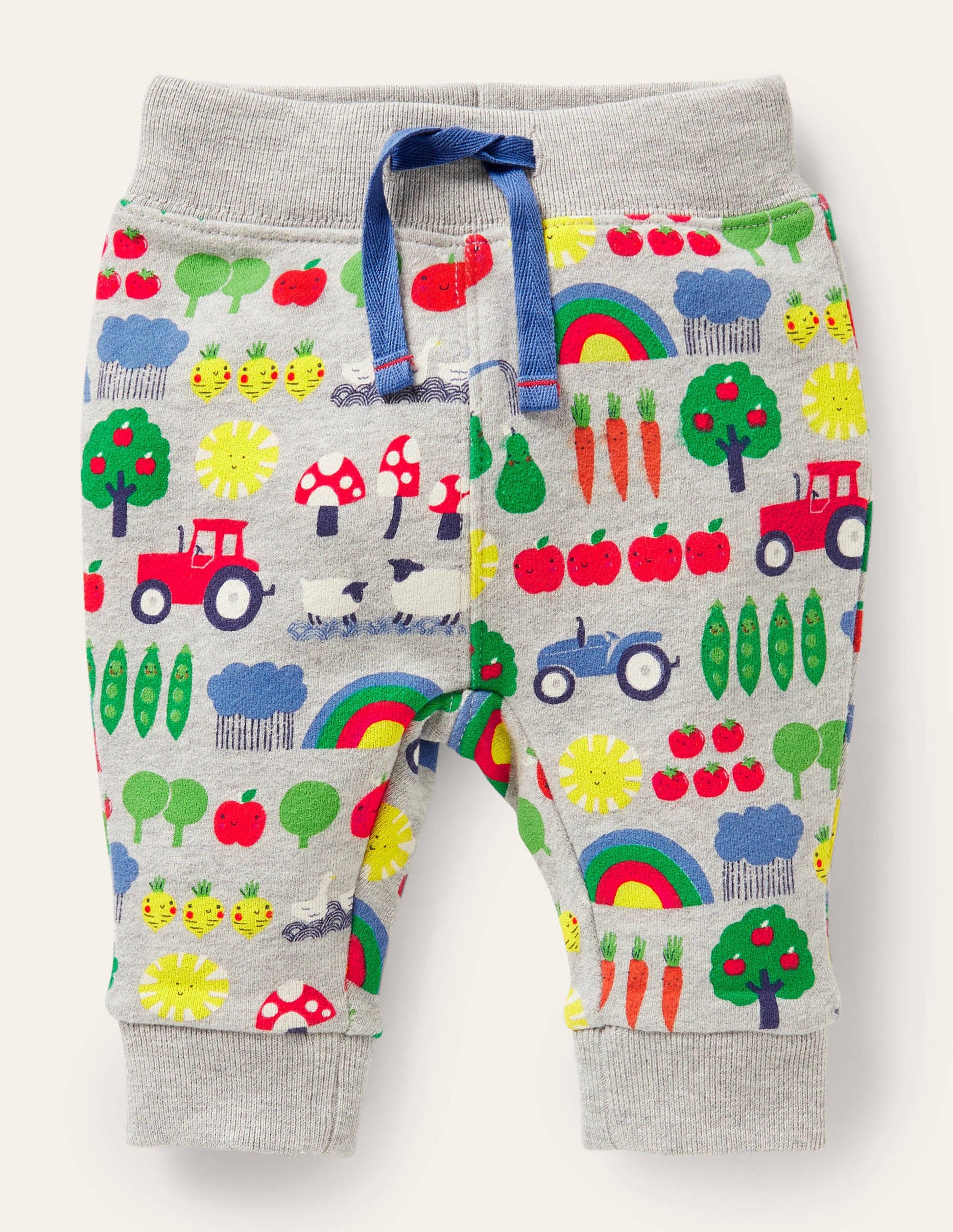 Printed Jersey Bottoms-Grey Marl Rainbow Farm-1