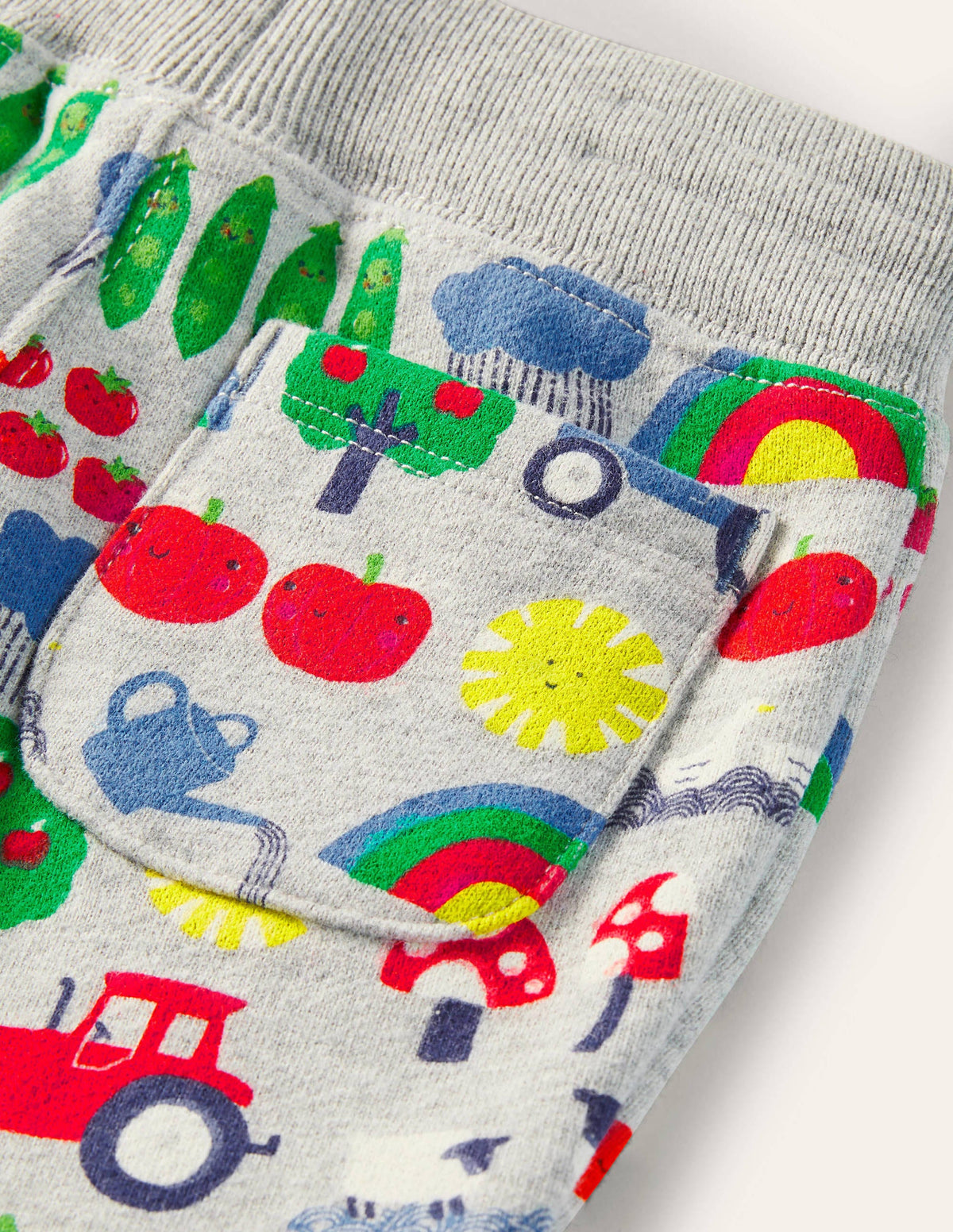 Printed Jersey Bottoms-Grey Marl Rainbow Farm-3