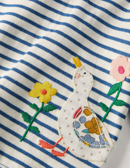 Big Appliqué Collared T-shirt-Ivory/Venice Blue Ducks-3