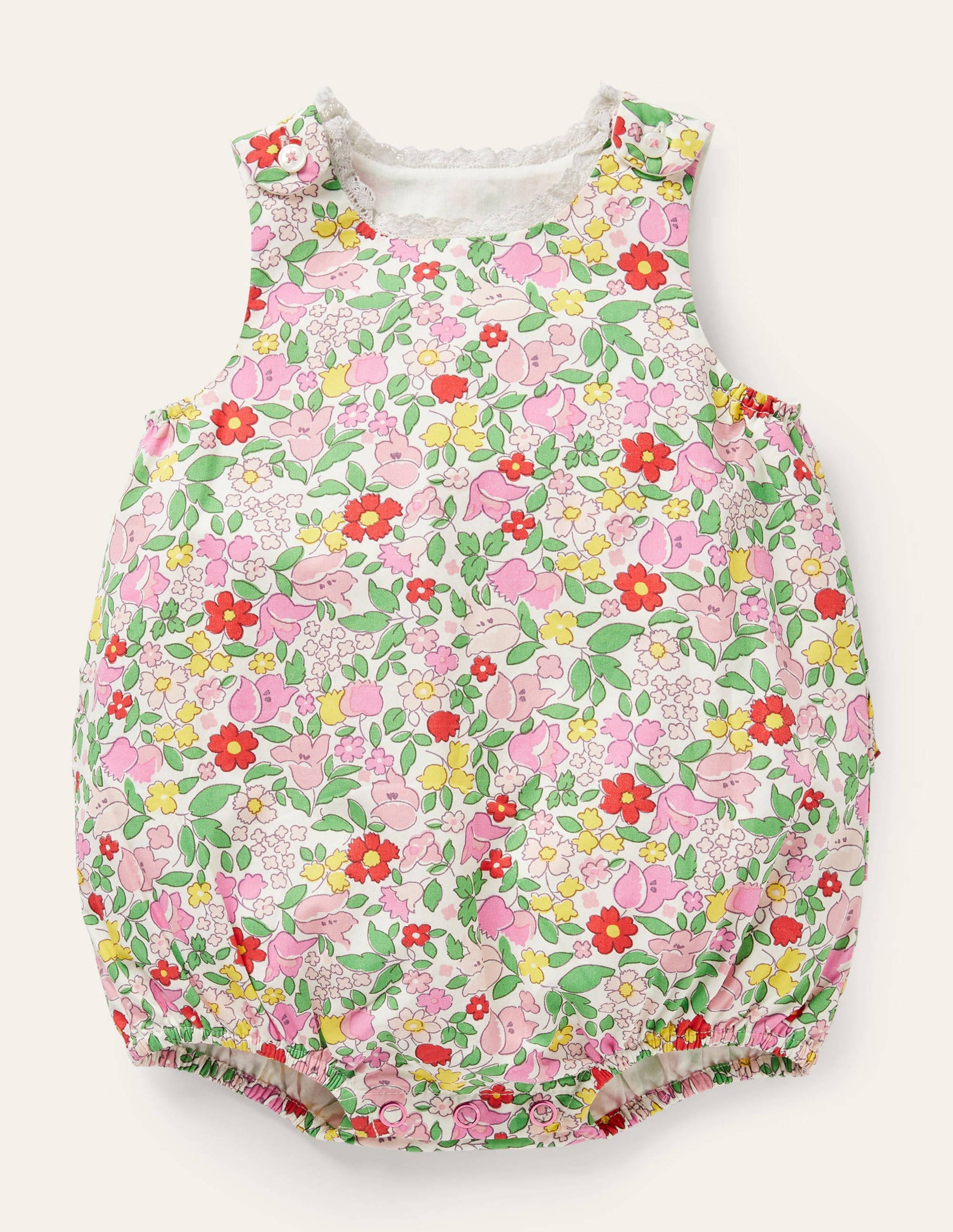 Frill Woven Romper-Pink Lemonade Vintage Floral-1