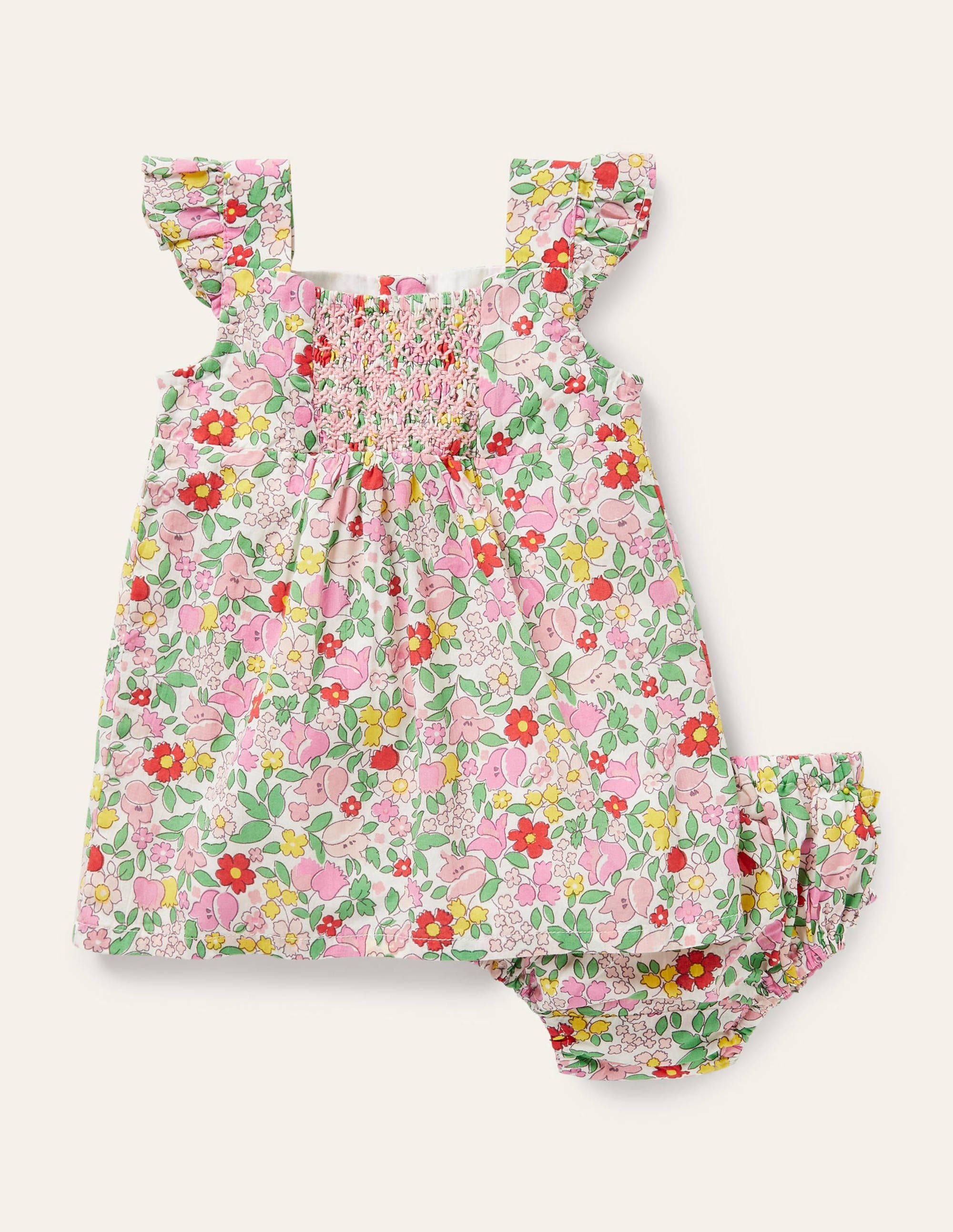 Floral Smocked Dress-Pink Lemonade Ditsy Floral - Image 1