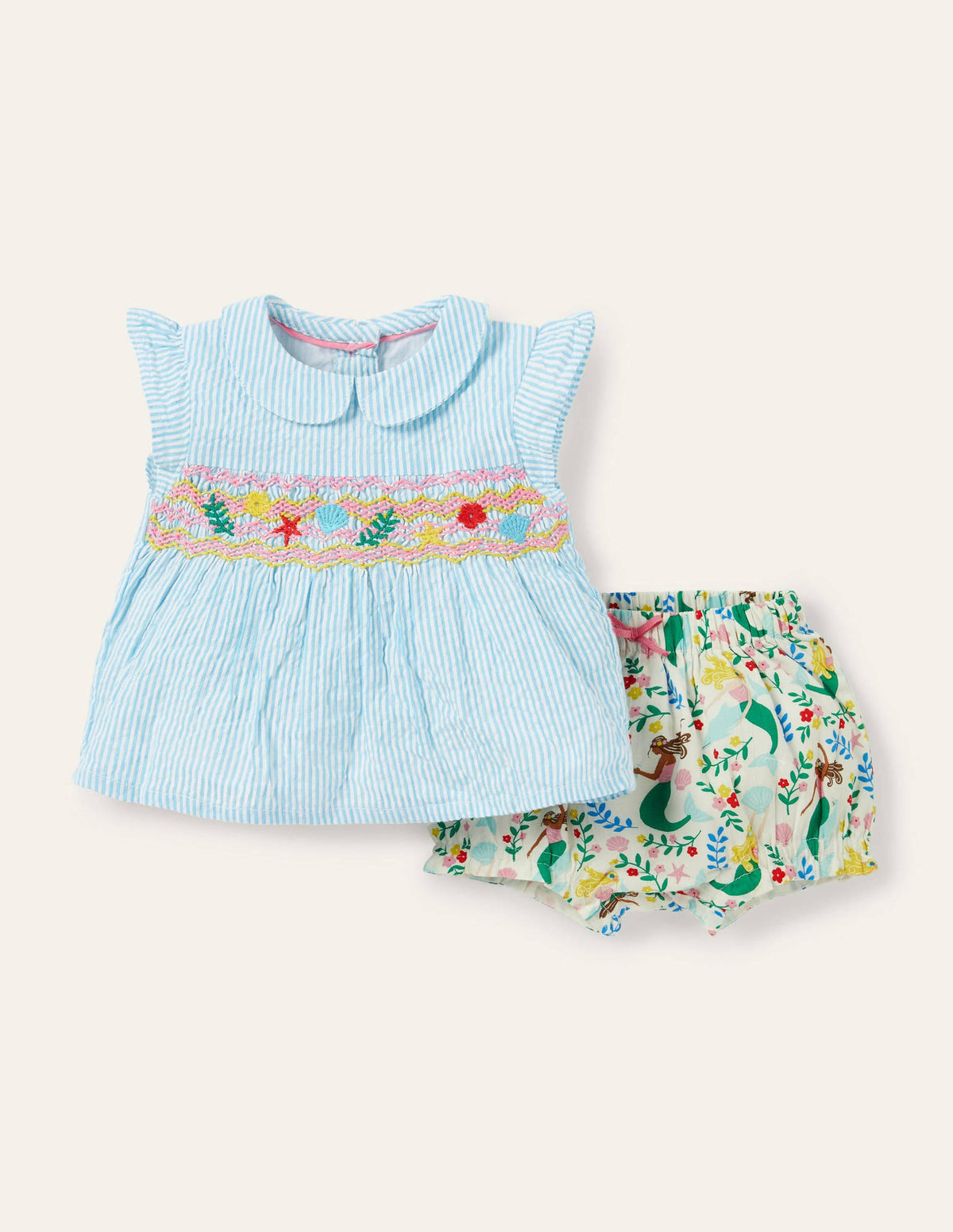 Woven Short Set-Ivory Mermaid Garden-1
