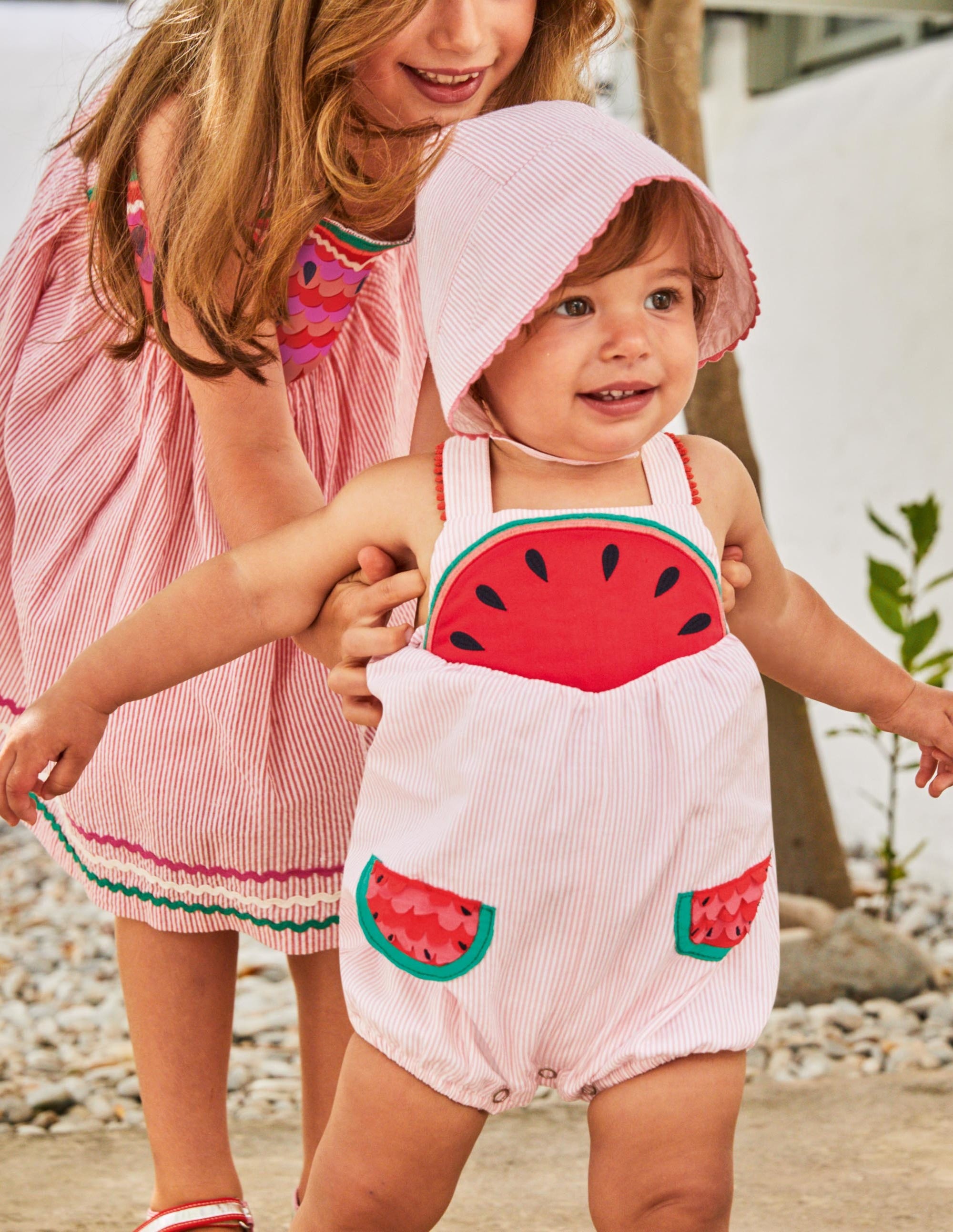 Fun Ticking Romper-Pink Lemonade Watermelons - Image 3
