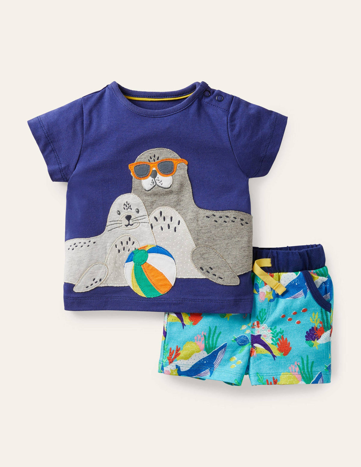 Vacation Appliqué Short Set-Aqua Blue Under the Sea-1