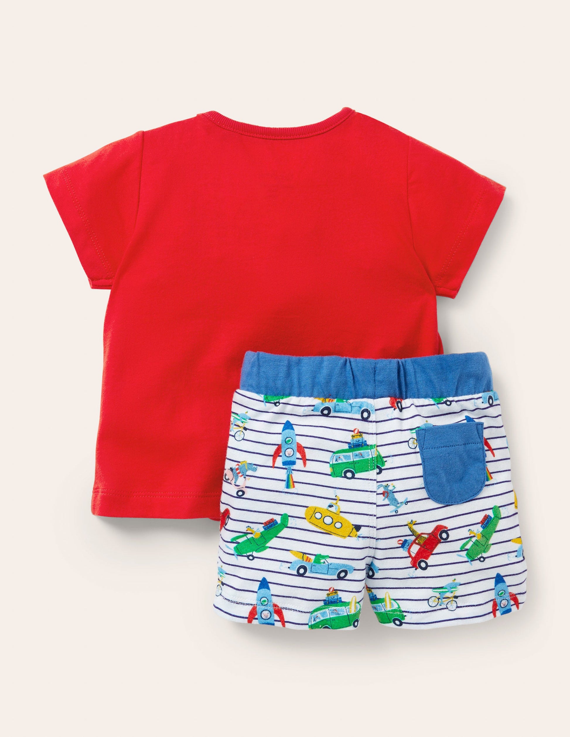 Vacation Appliqué Short Set-Ivory/Blue Animal Adventures-2