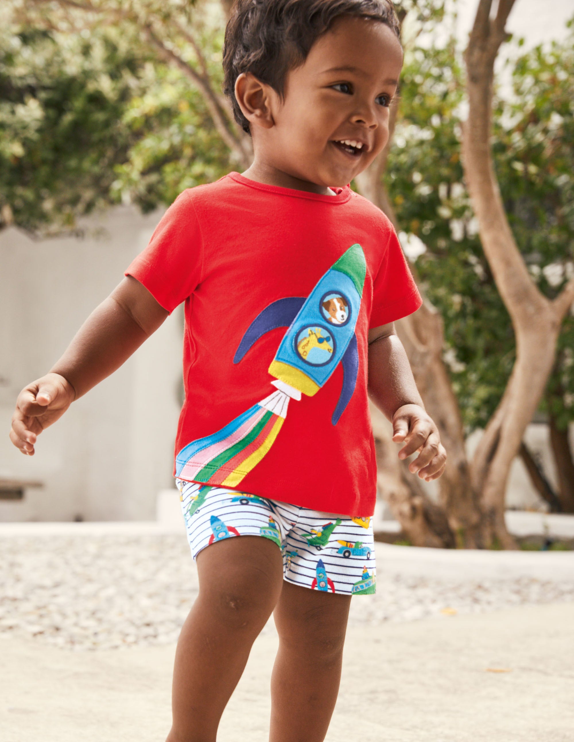 Vacation Appliqué Short Set-Ivory/Blue Animal Adventures - Image 4