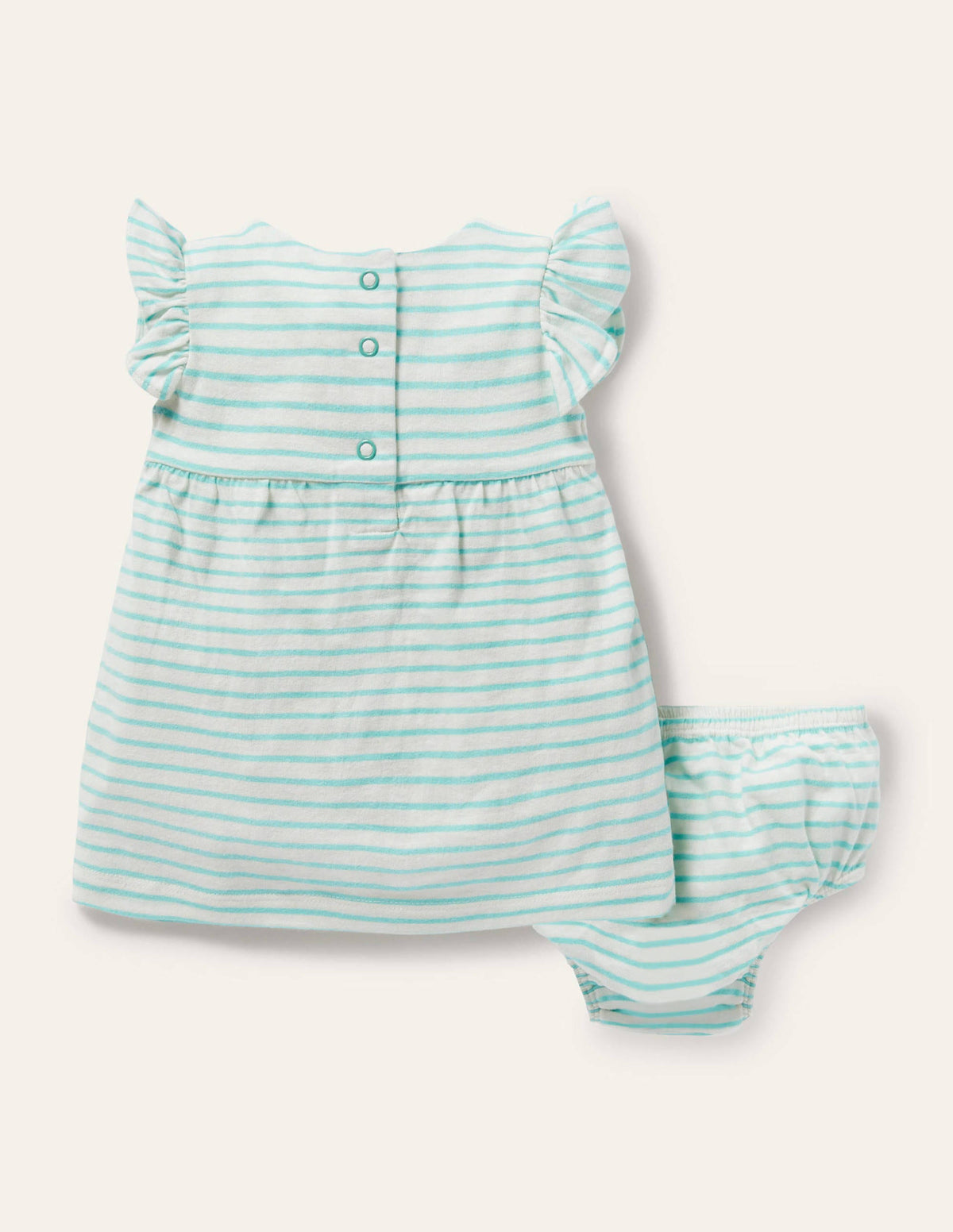 Striped Appliqué Jersey Dress-Ivory/Georgian Blue Fish - Image 2