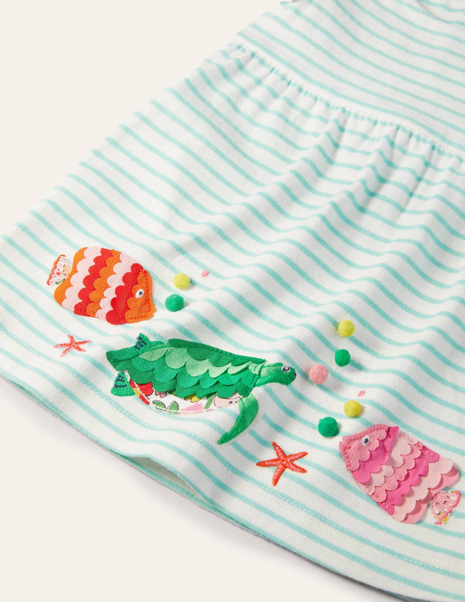 Striped Appliqué Jersey Dress-Ivory/Georgian Blue Fish-3