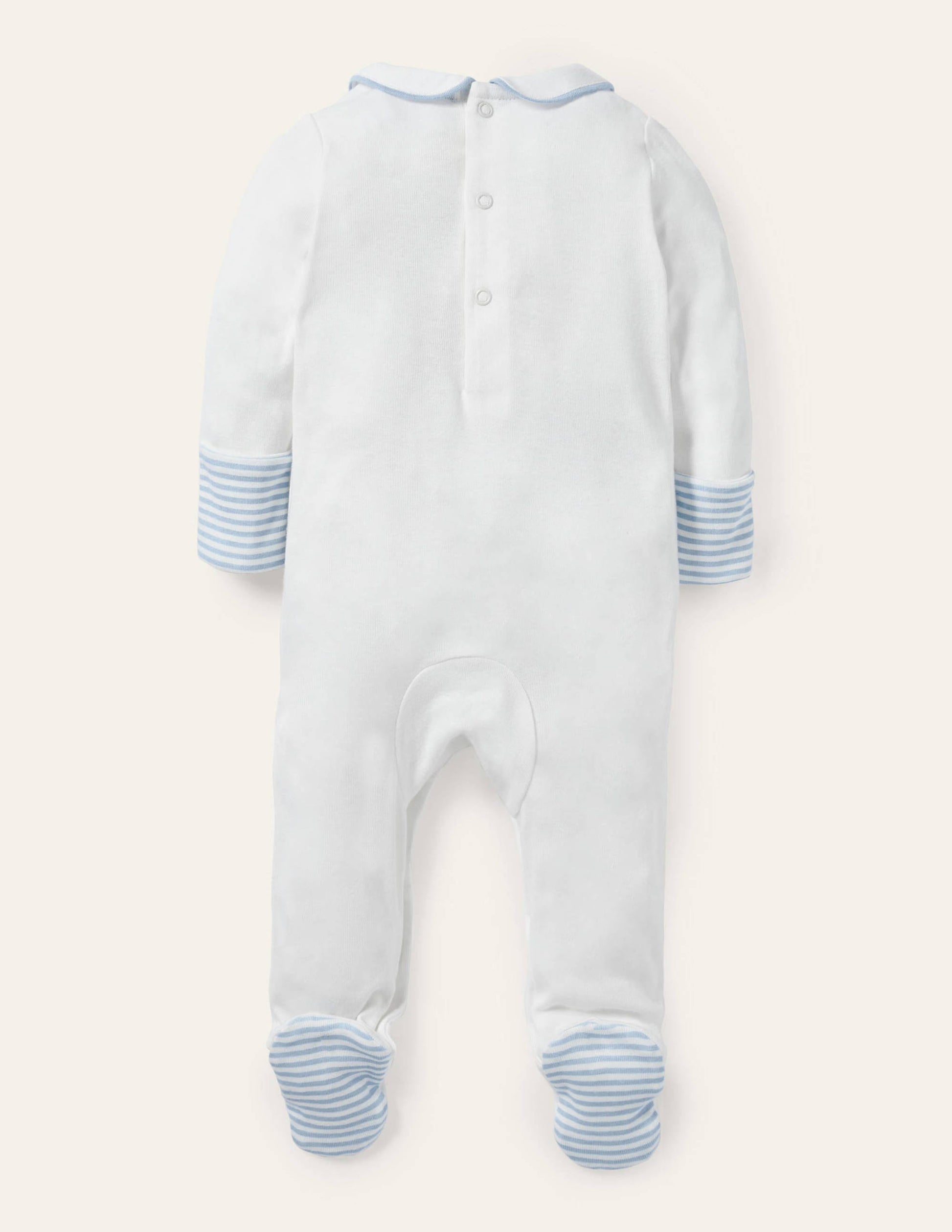 Organic Smocked Sleepsuit-Ivory Bunnies-2