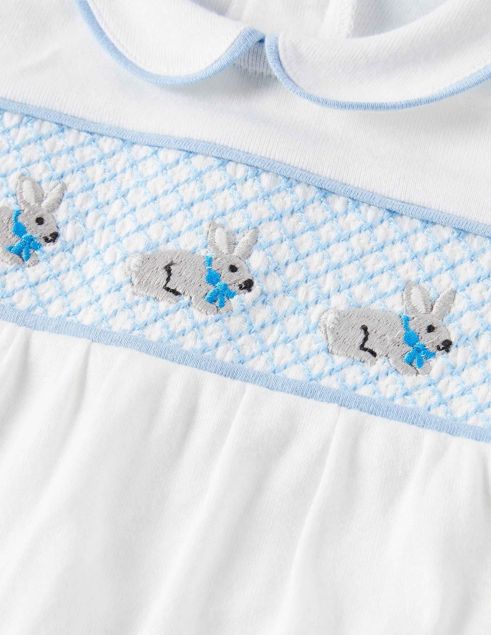 Organic Smocked Sleepsuit-Ivory Bunnies-3