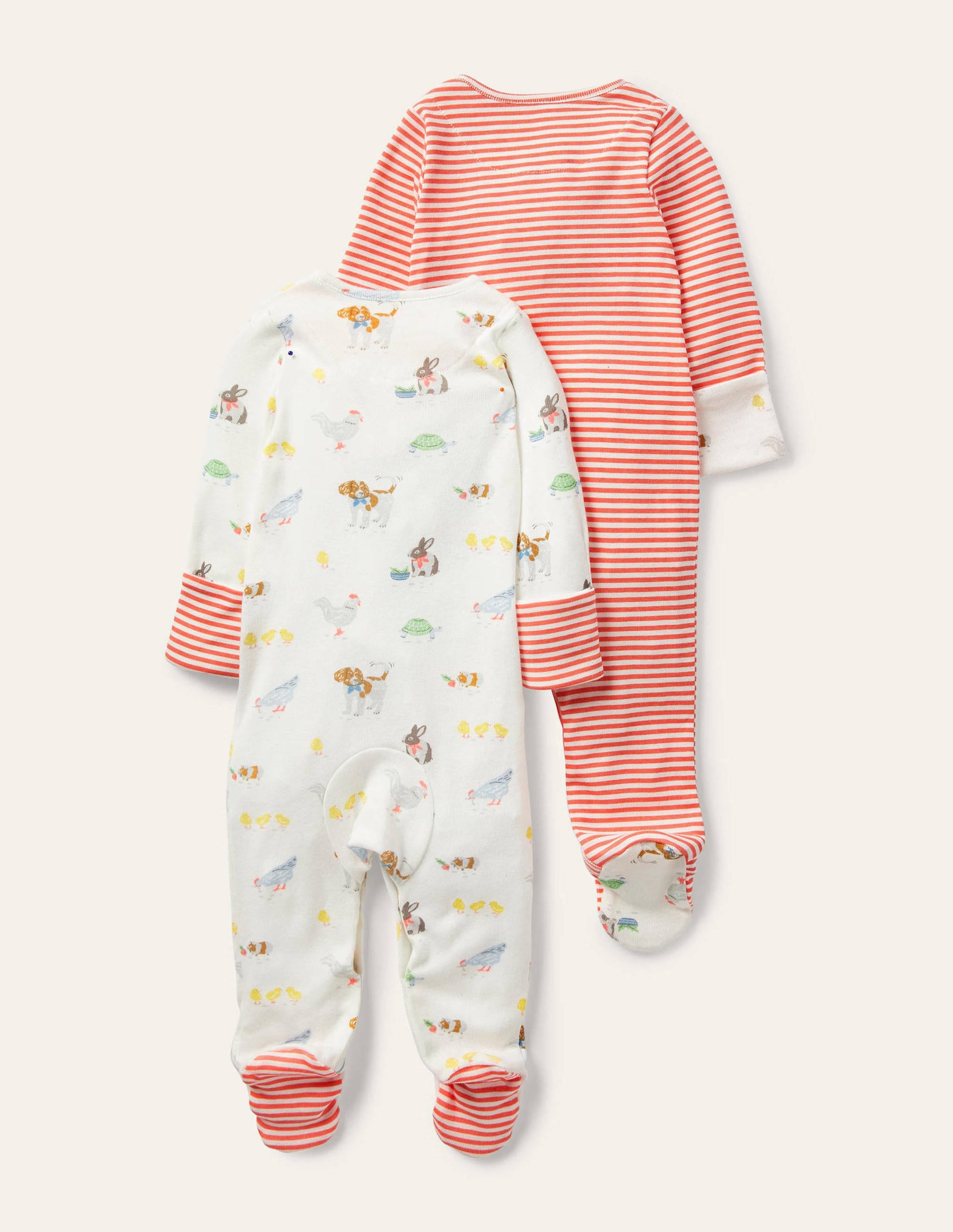 Organic Twin Pack Sleepsuit-Ivory Pet Friends-2