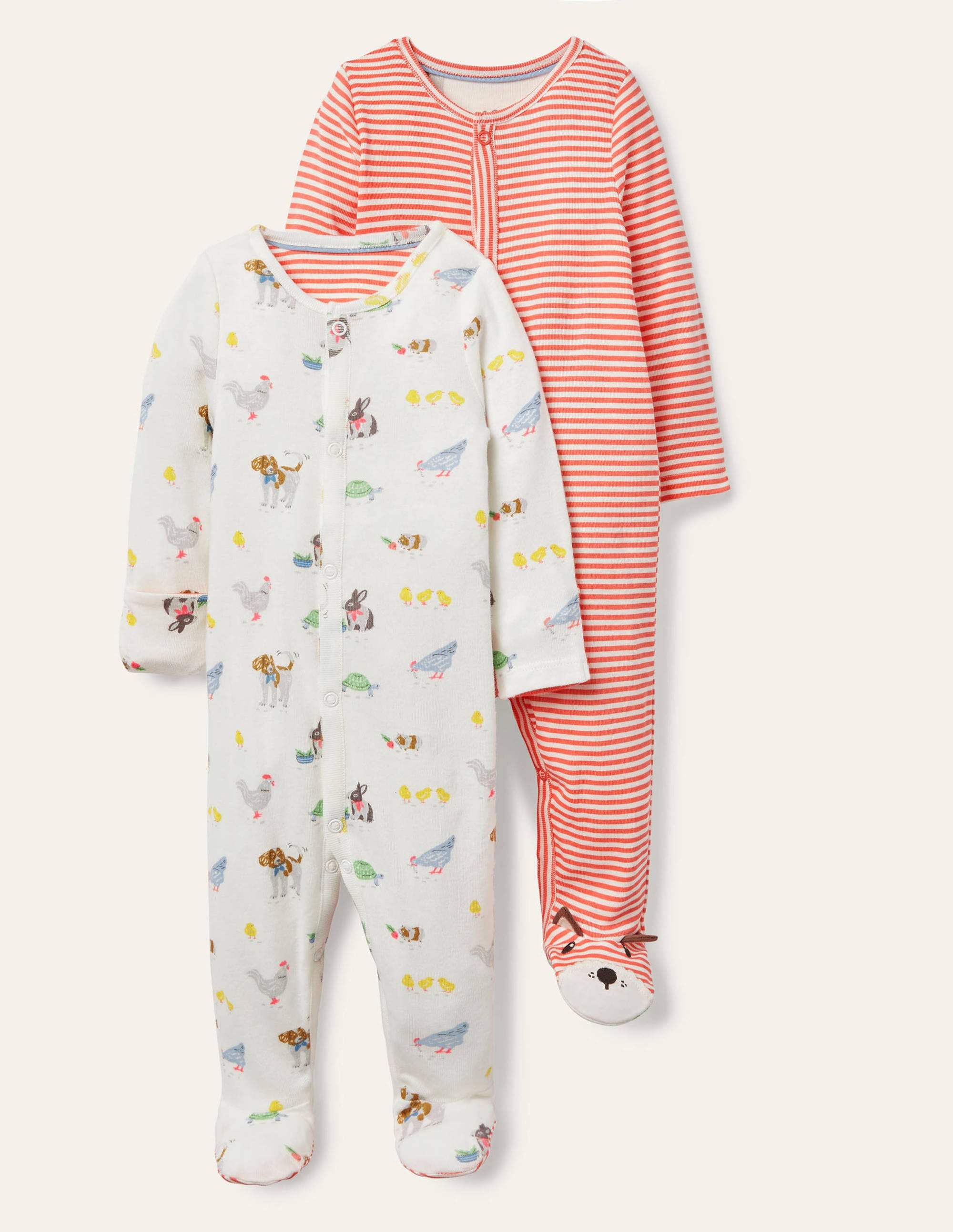 Organic Twin Pack Sleepsuit-Ivory Pet Friends - Image 1