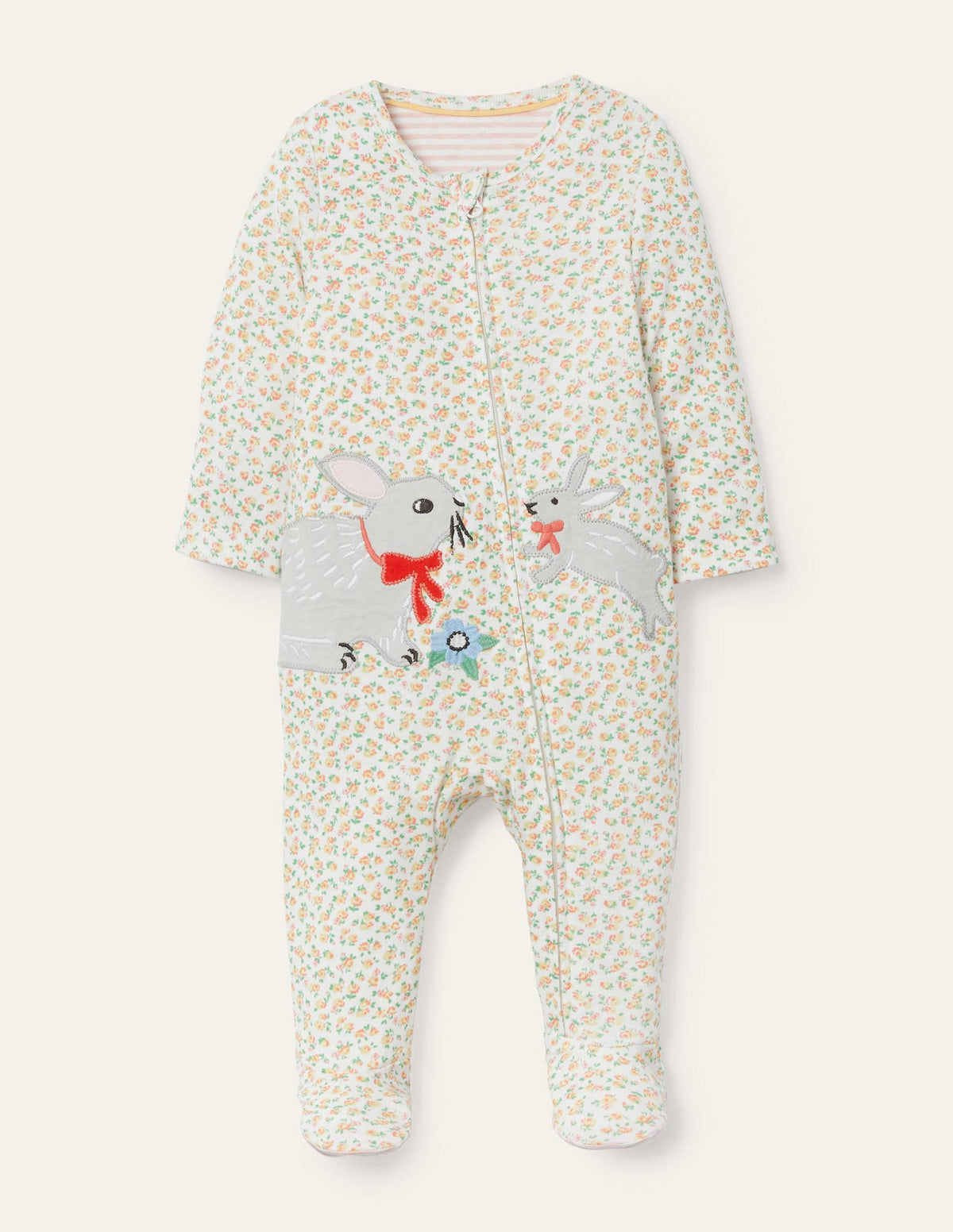 Organic Zip-up Sleepsuit-Ivory Tiny Rose-1