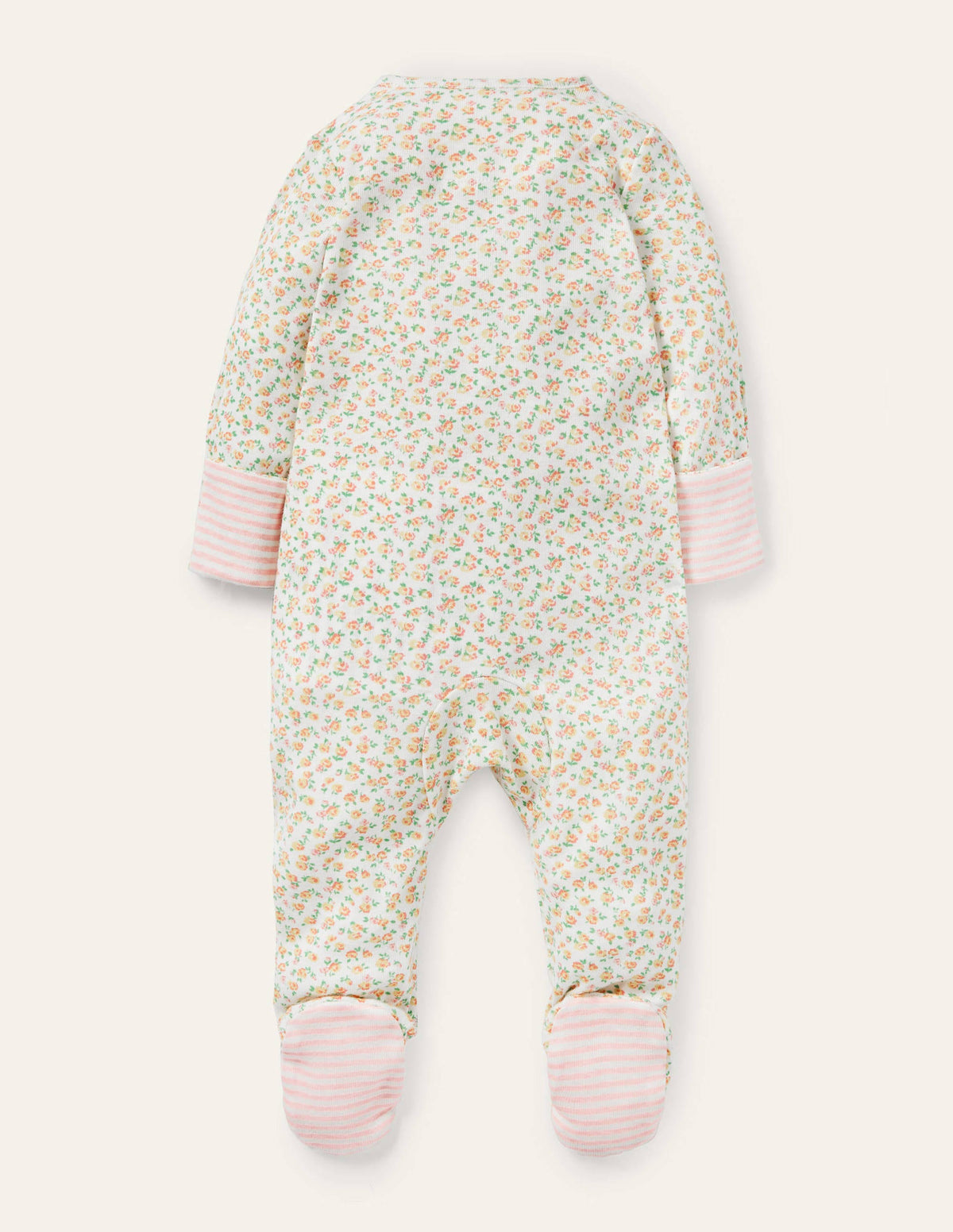 Organic Zip-up Sleepsuit-Ivory Tiny Rose-2