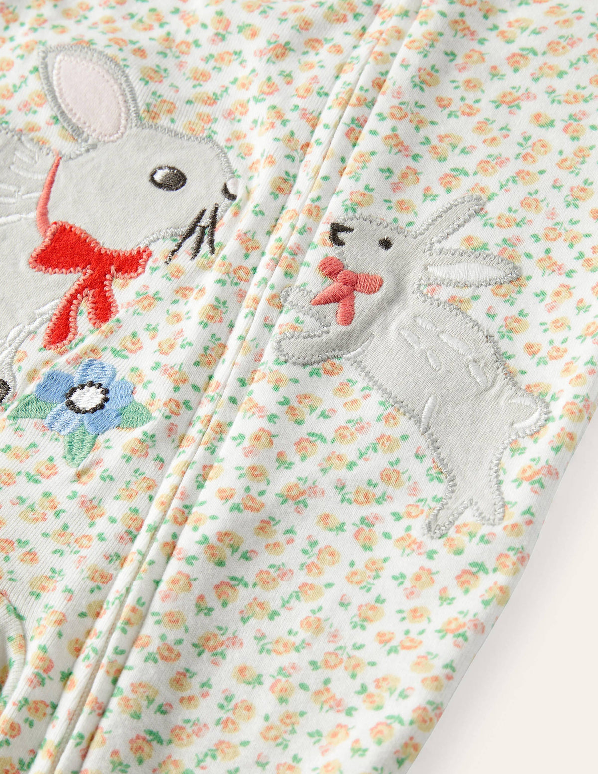 Organic Zip-up Sleepsuit-Ivory Tiny Rose - Image 3
