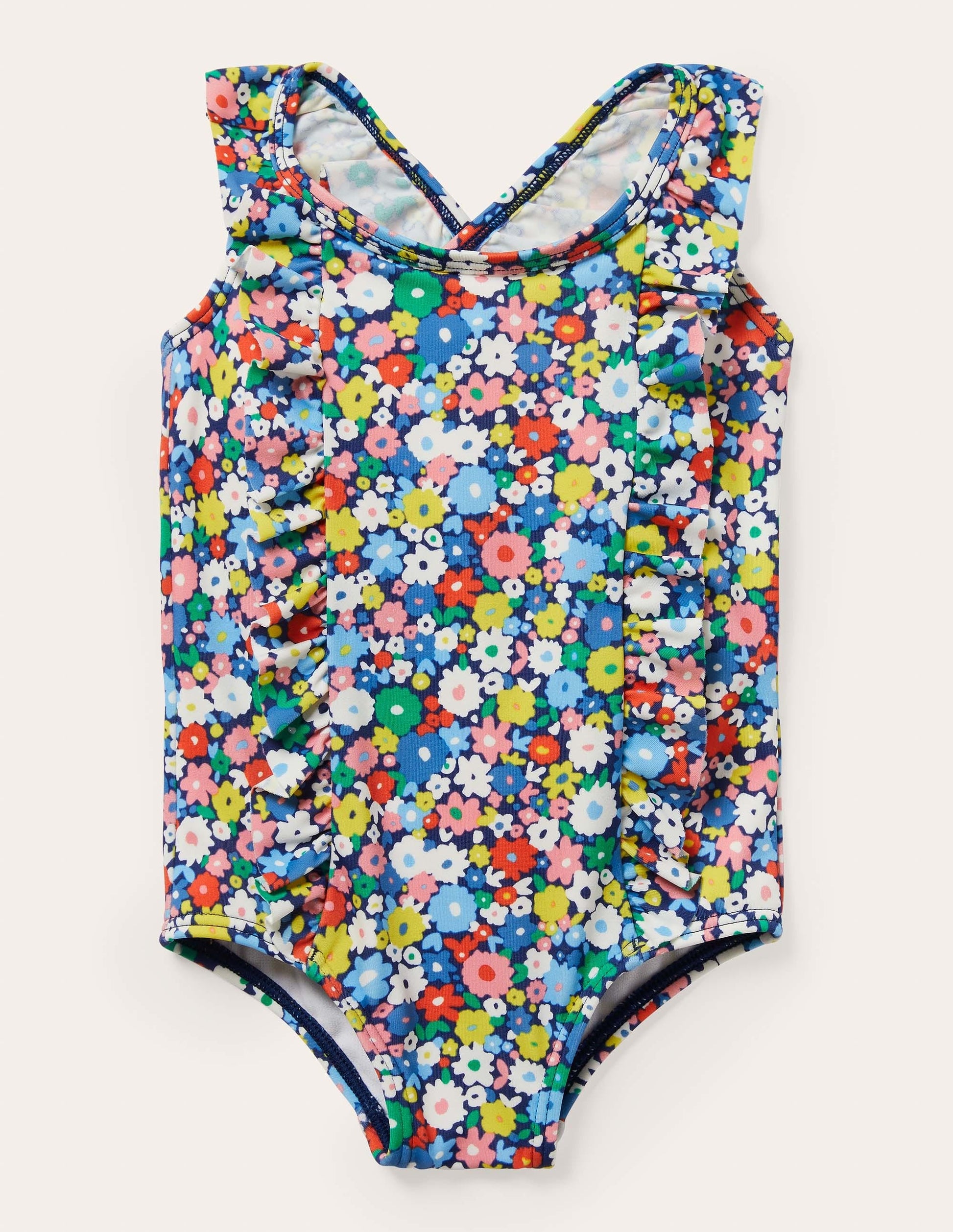Frilly Cross-back Swimsuit-Firecracker Flowerpatch-1