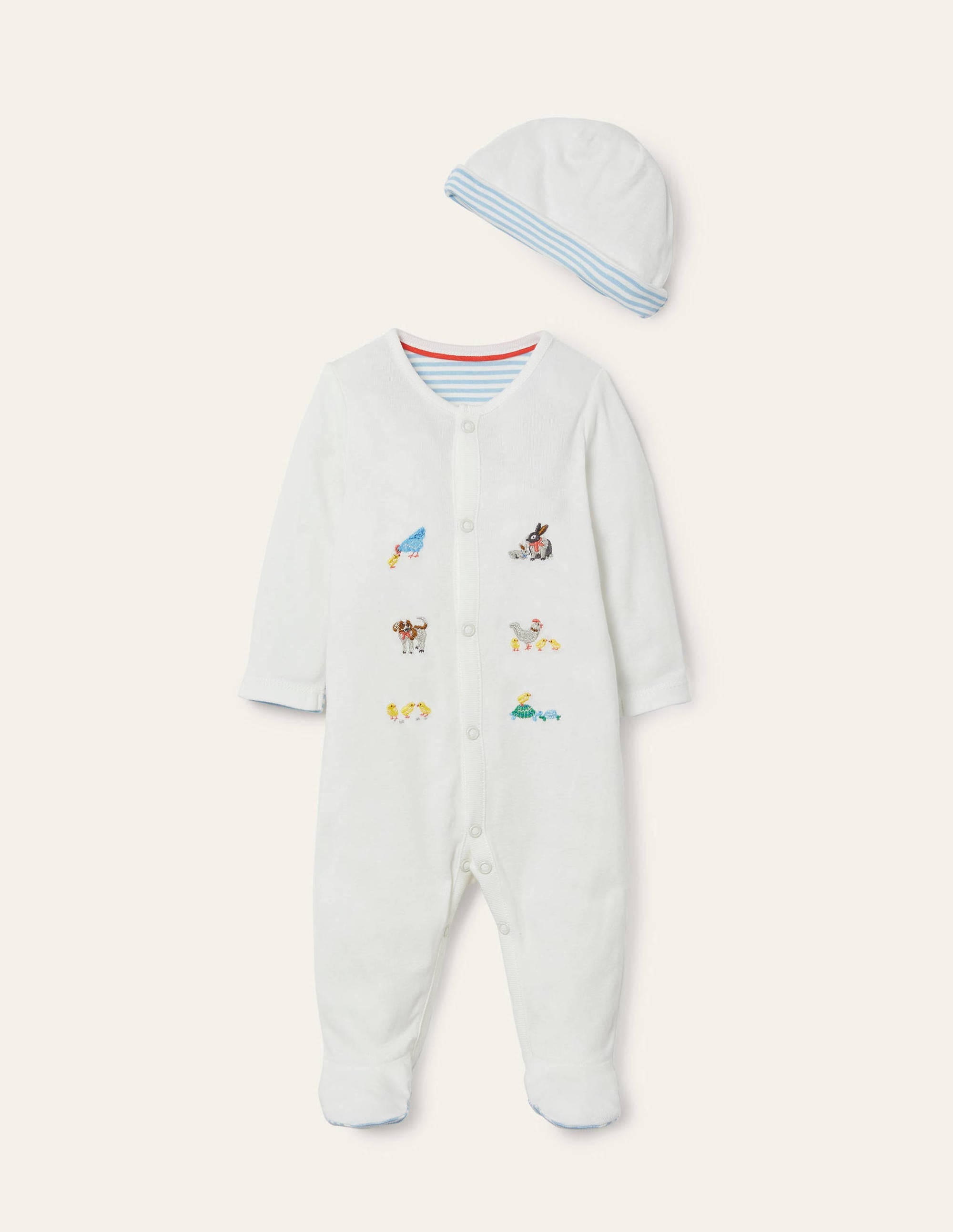 Organic Sleepsuit & Hat Set-Ivory Pet Friends - Image 1