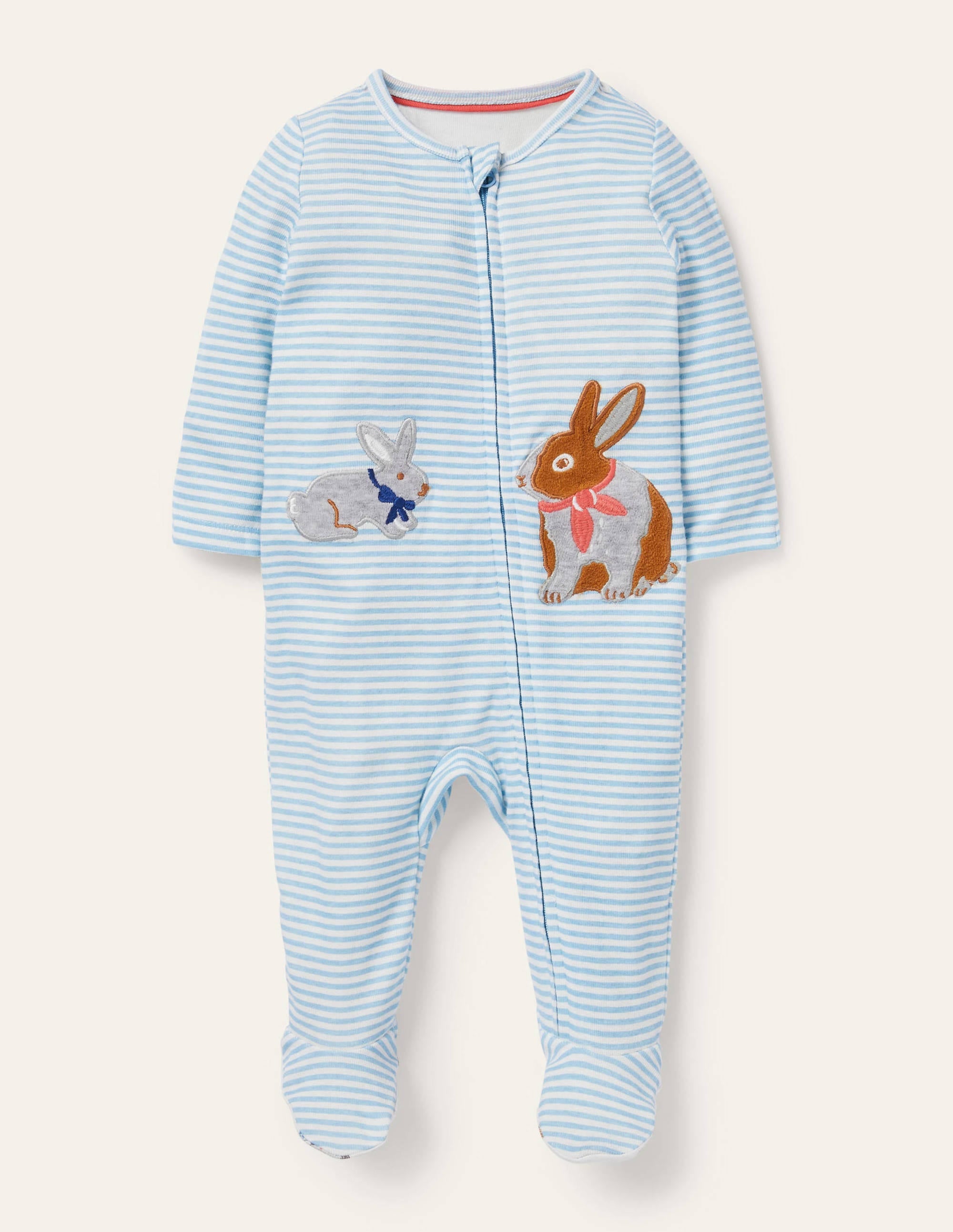 Organic Zip-up Sleepsuit-Frosted Blue/Ivory - Image 1