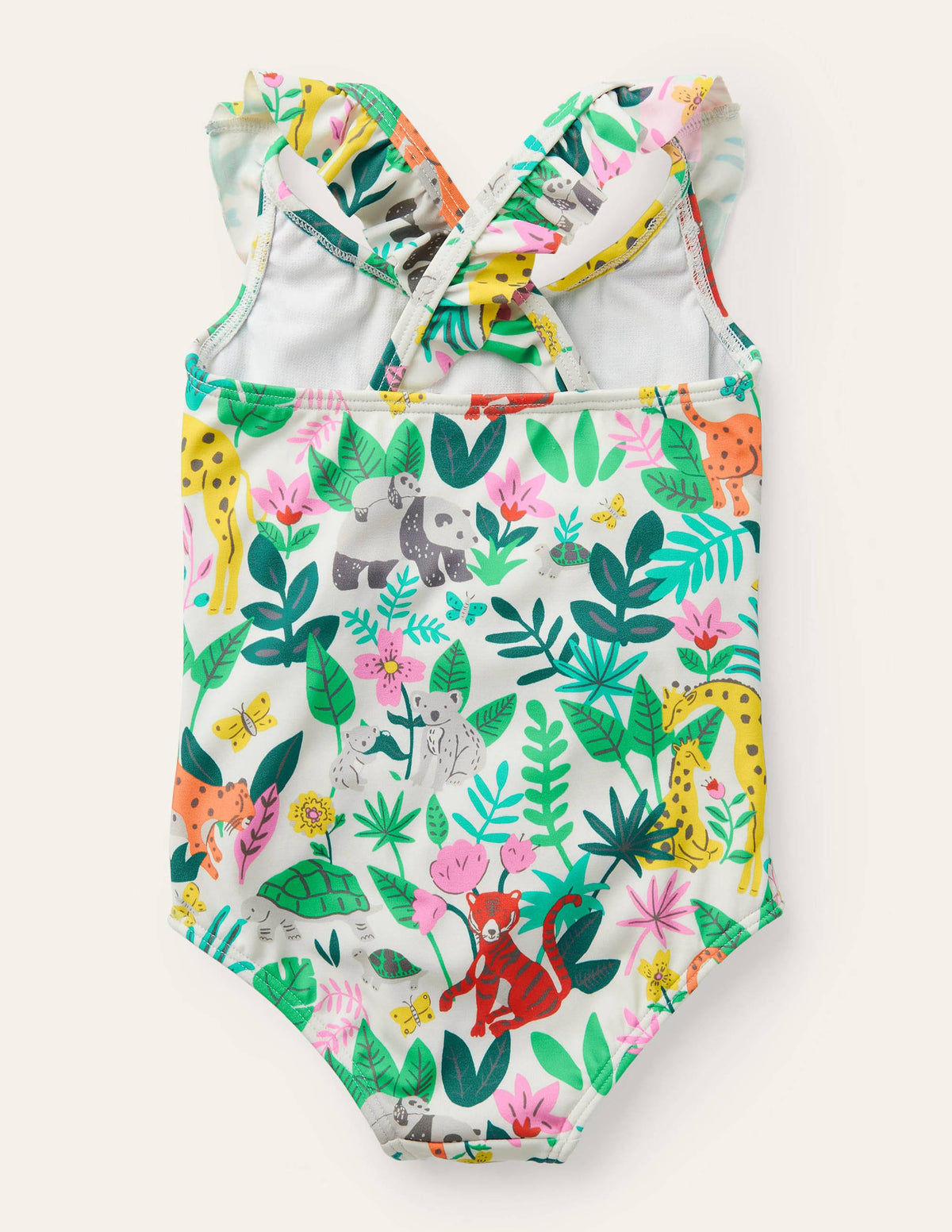 Frilly Cross-back Swimsuit-Multi Jungle Friends - Image 2
