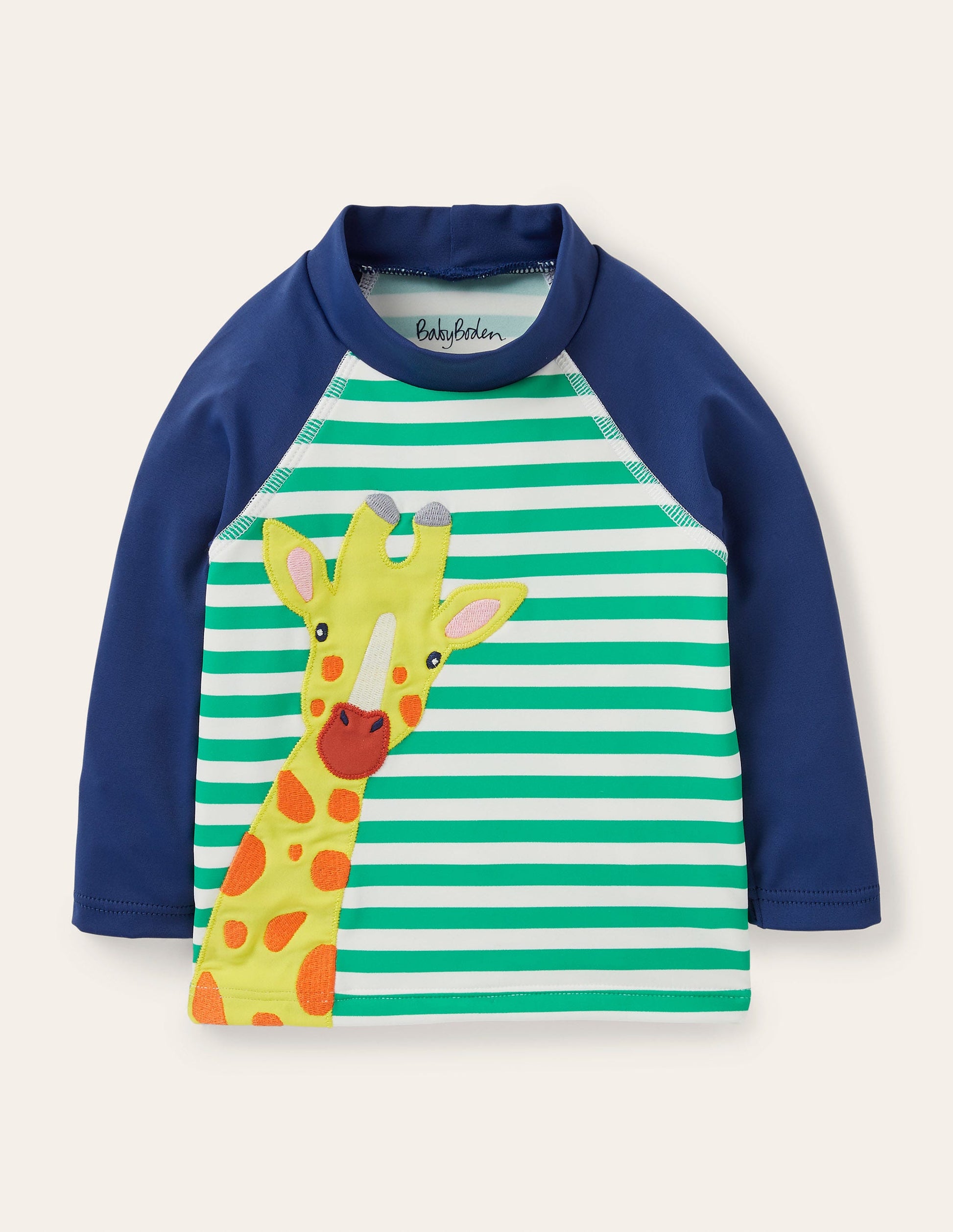 Appliqué Rash Guard-Sapling Green/Ivory Giraffe-1