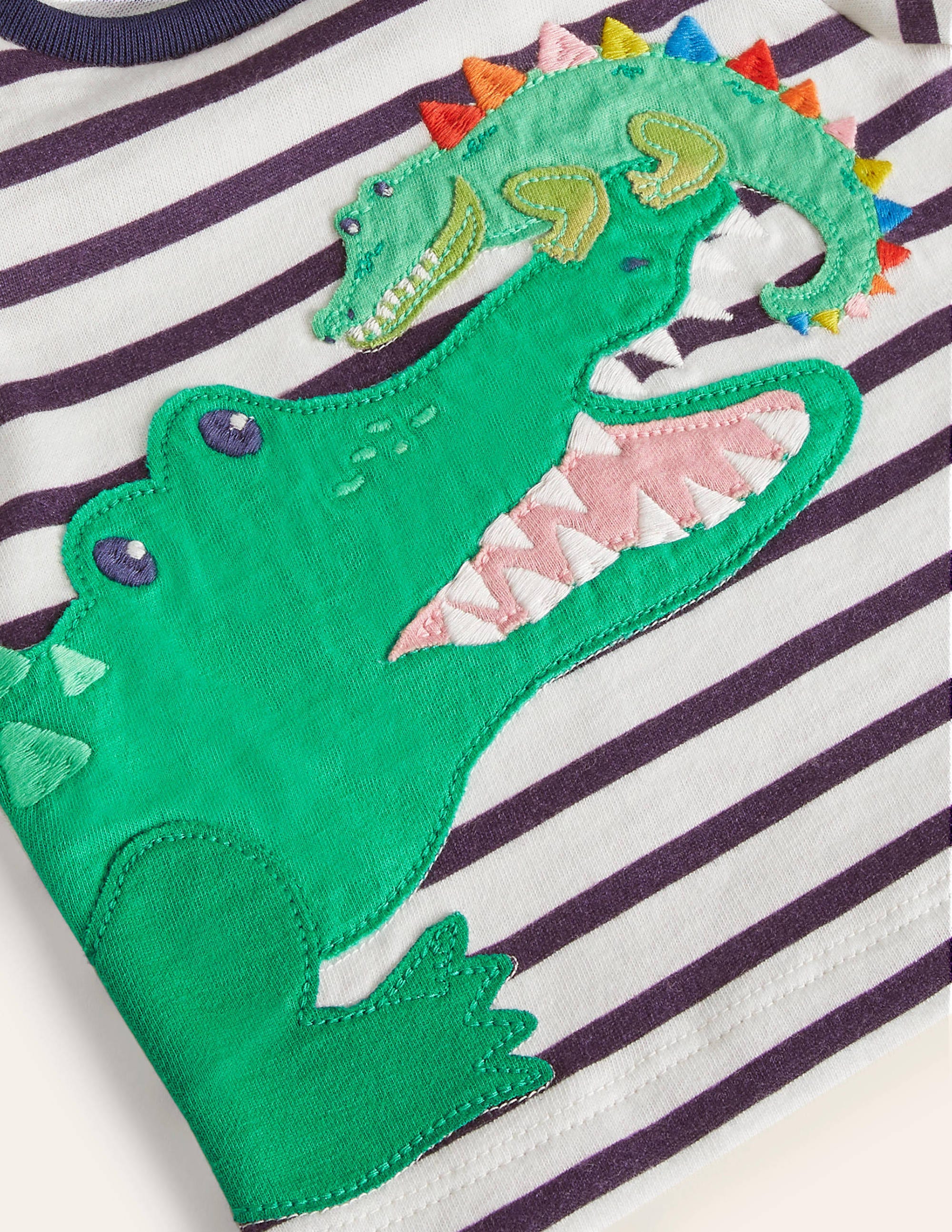Appliqué Animals T-shirt-Ivory/Starboard Blue Crocodile - Image 3