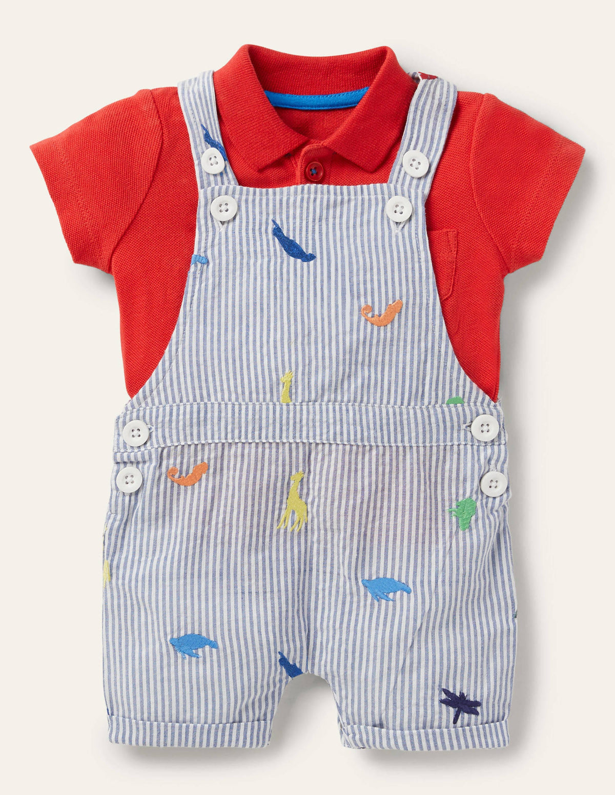 Short Overalls Set-Animal Kingdom Embroidery - Image 1