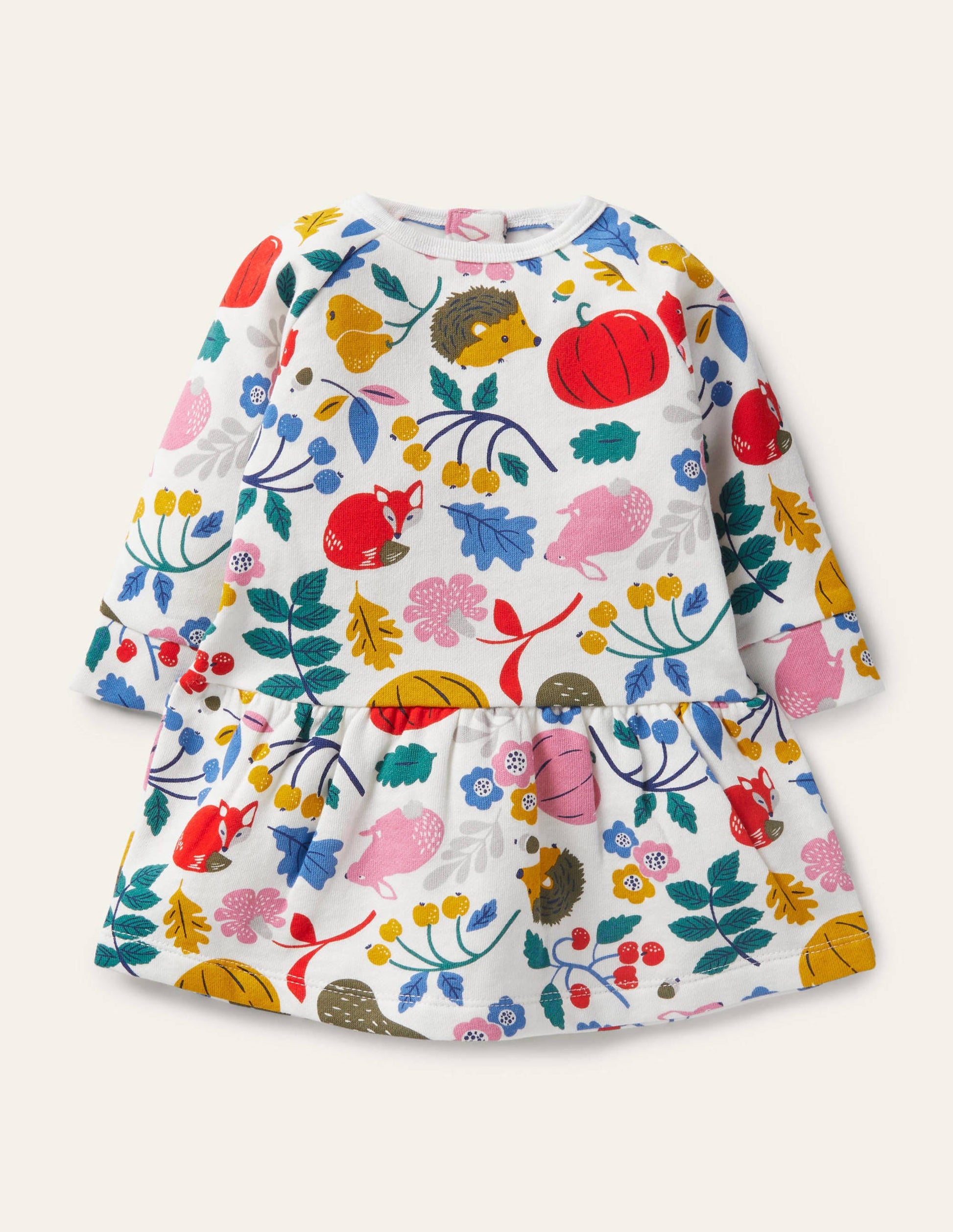 Cosy Sweatshirt Dress-Ivory Forest Friends-1