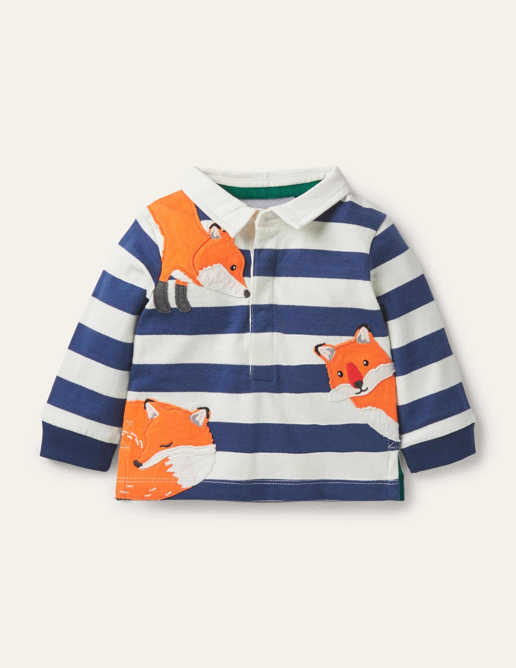 Peeking-in Fox Rugby T-Shirt-Ivory/Starboard Blue Foxes - Image 1