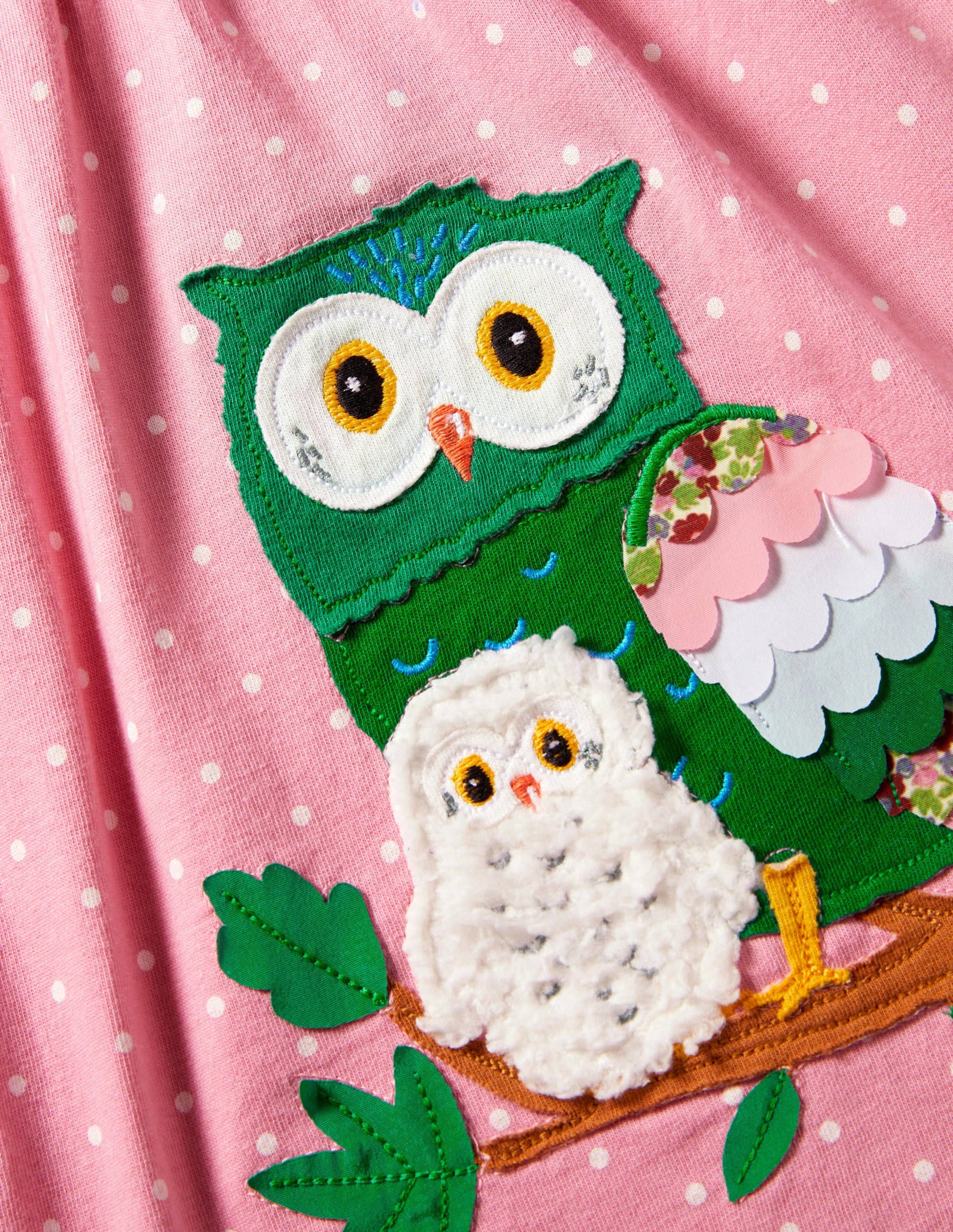 Spotty Appliqué Jersey Dress-Formica Pink Owls-3