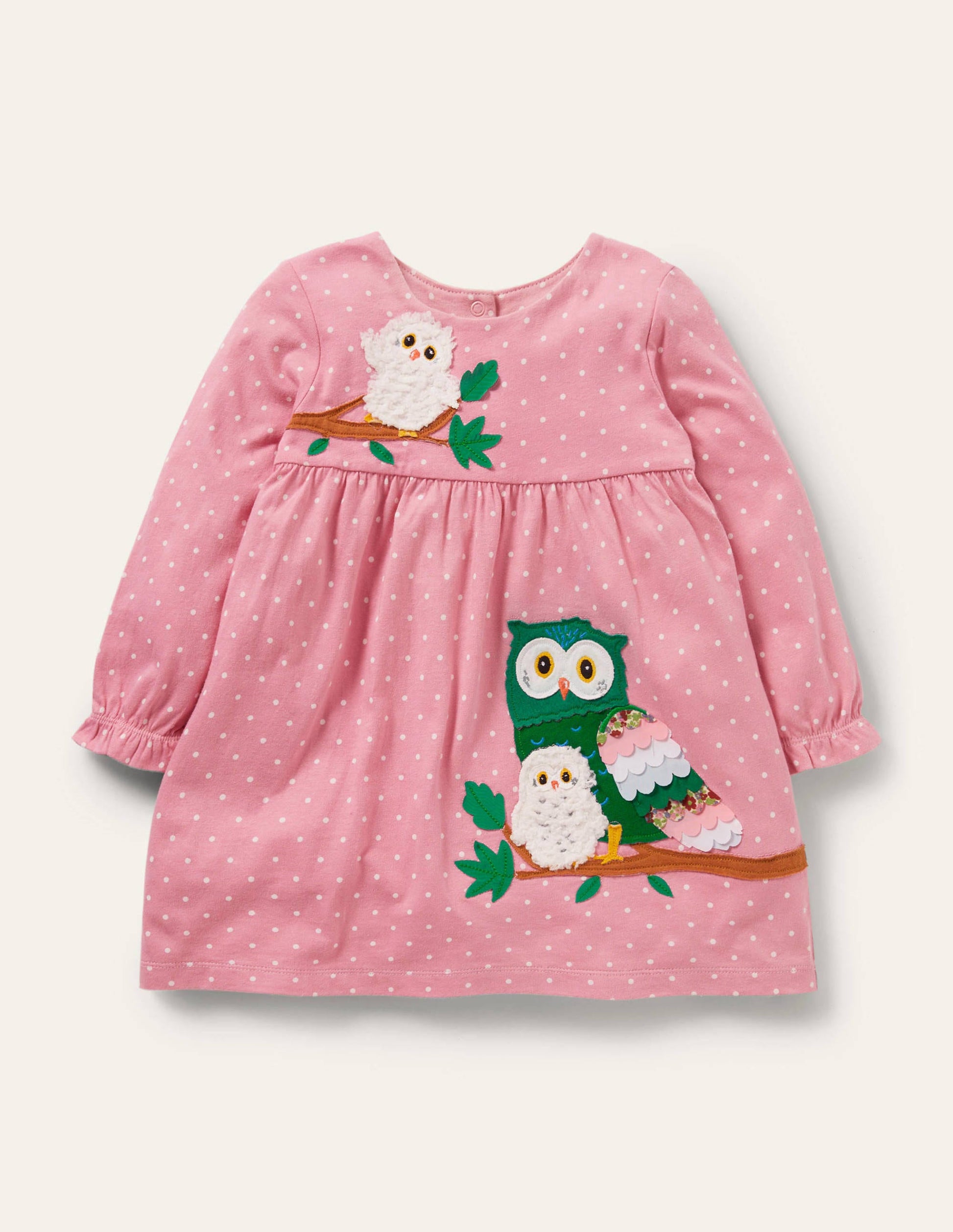 Spotty Appliqué Jersey Dress-Formica Pink Owls-1