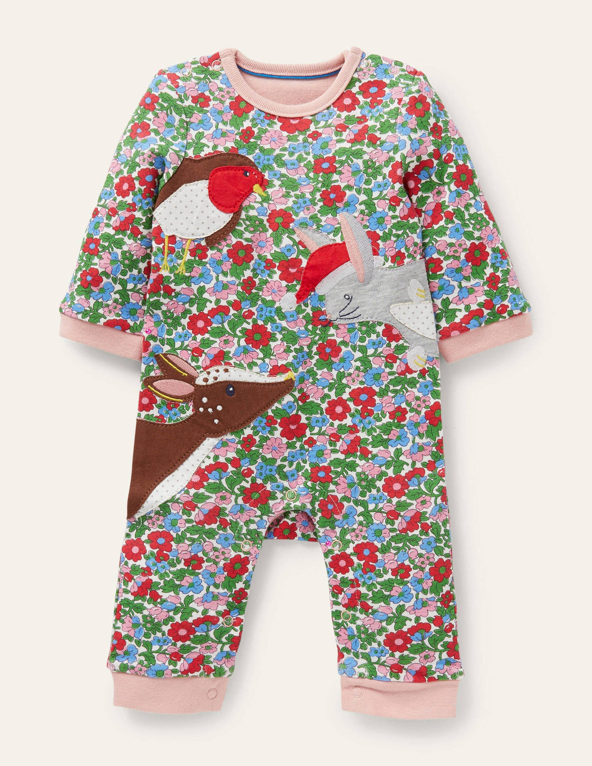 Novelty Christmas Romper-Ivory Vintage Bloom Animals - Image 1