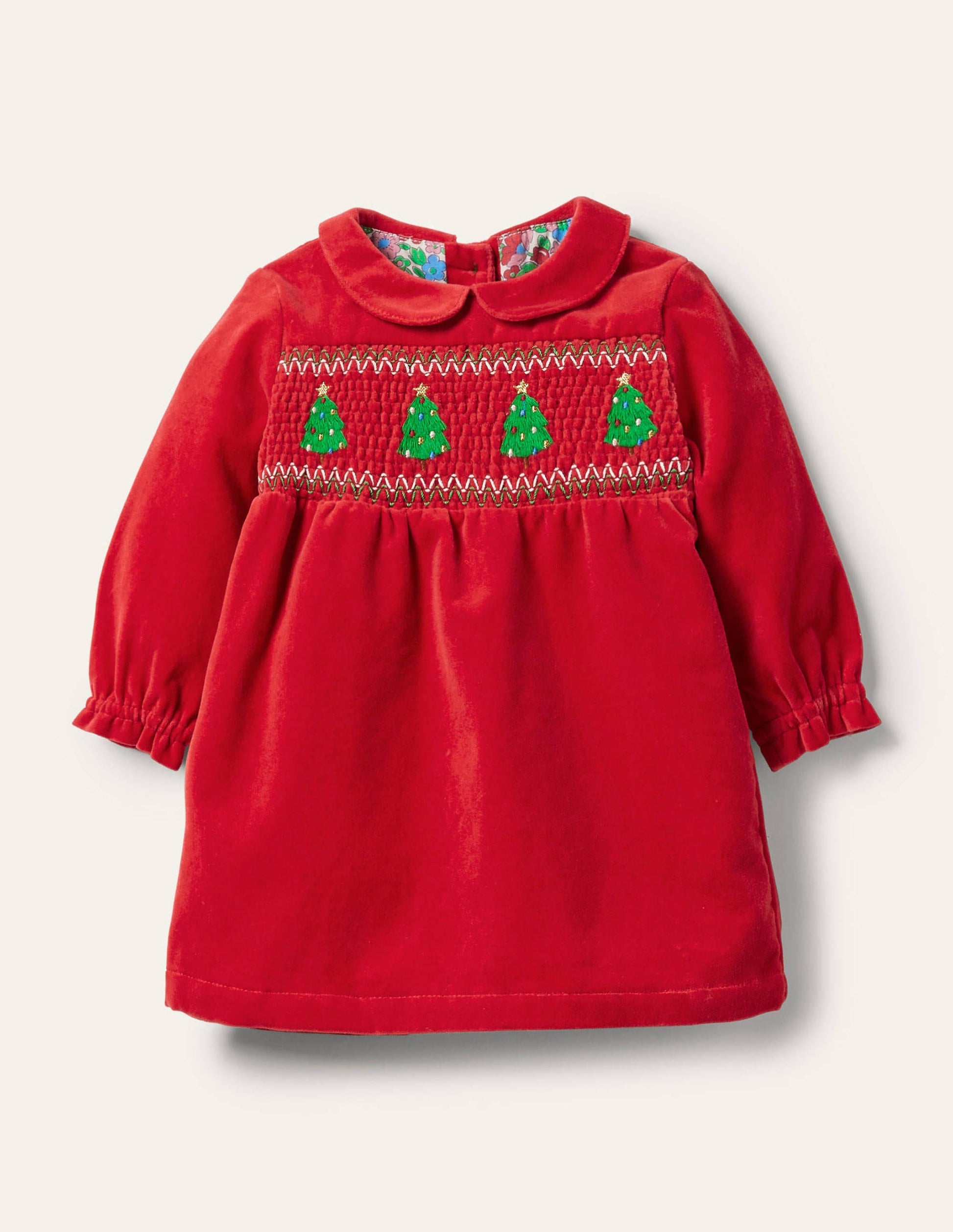 Velvet Smocked Dress-Rockabilly Red-1
