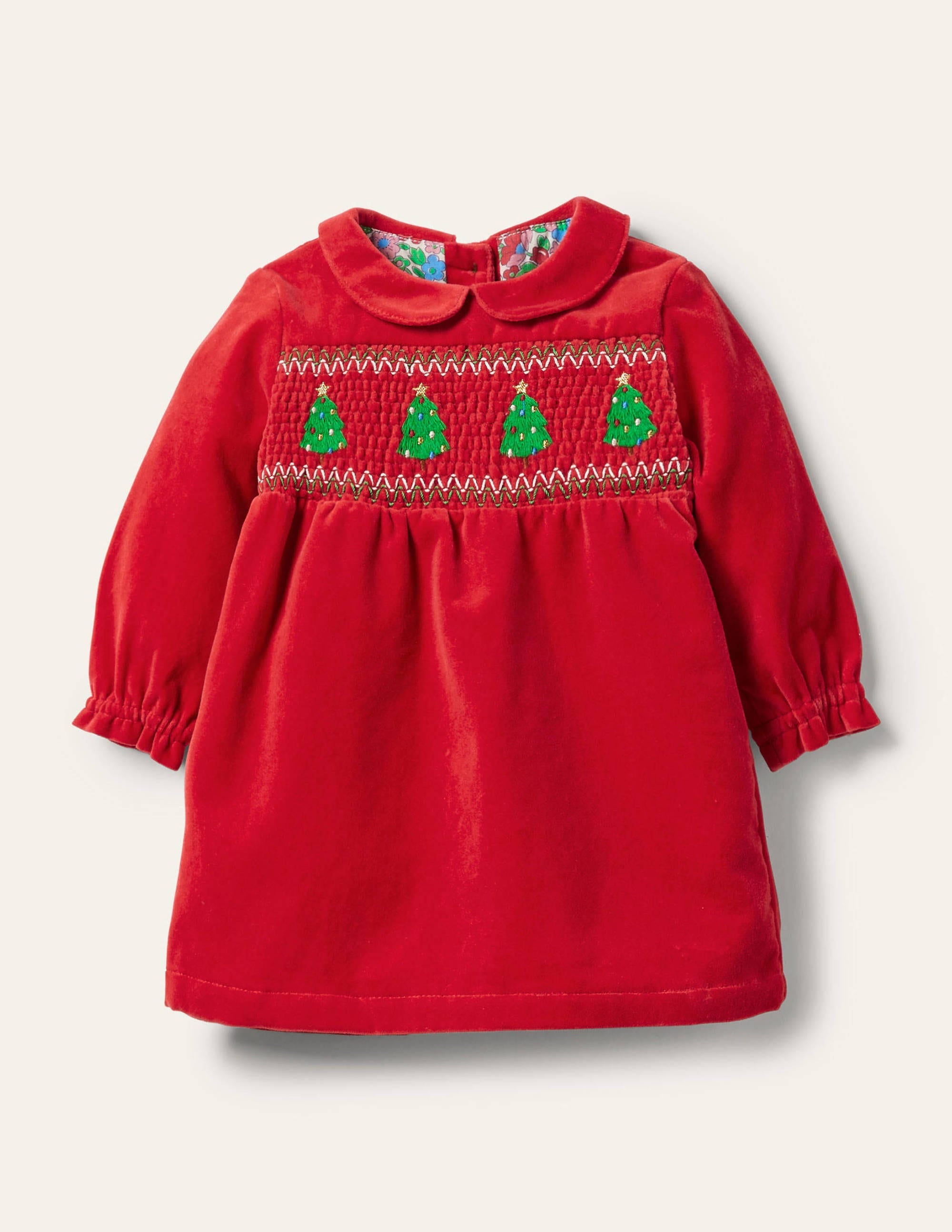 Velvet Smocked Dress-Rockabilly Red - Image 1