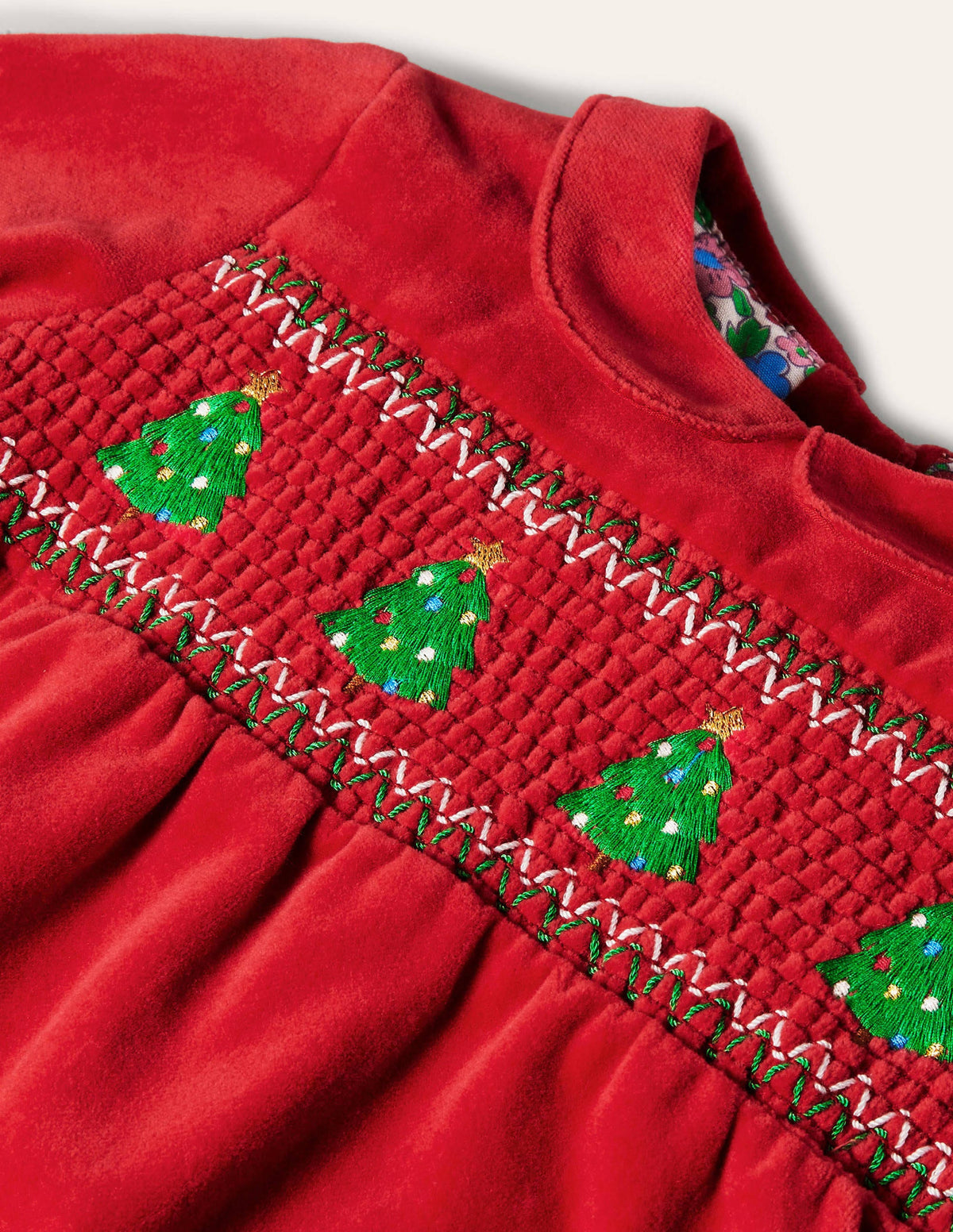 Velvet Smocked Dress-Rockabilly Red - Image 3