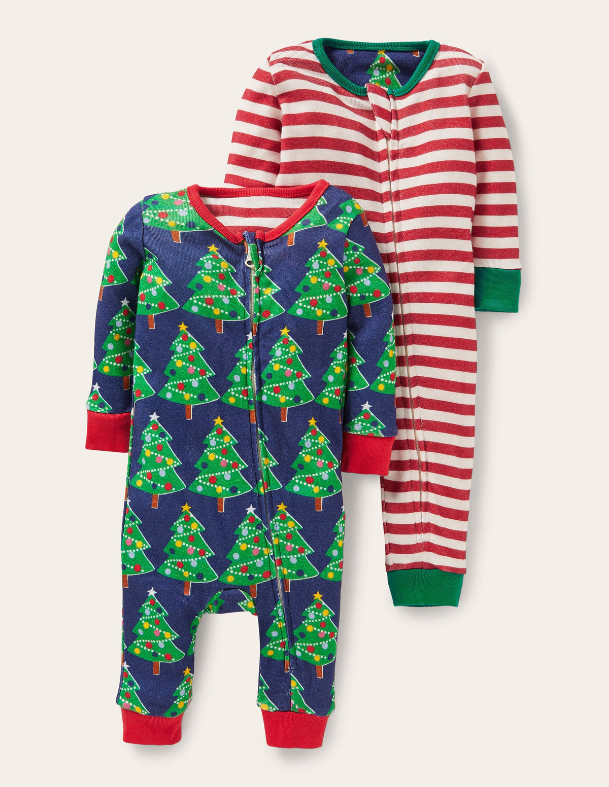 Twin Pack Zip Sleepsuit-Starboard Blue Christmas Trees - Image 1