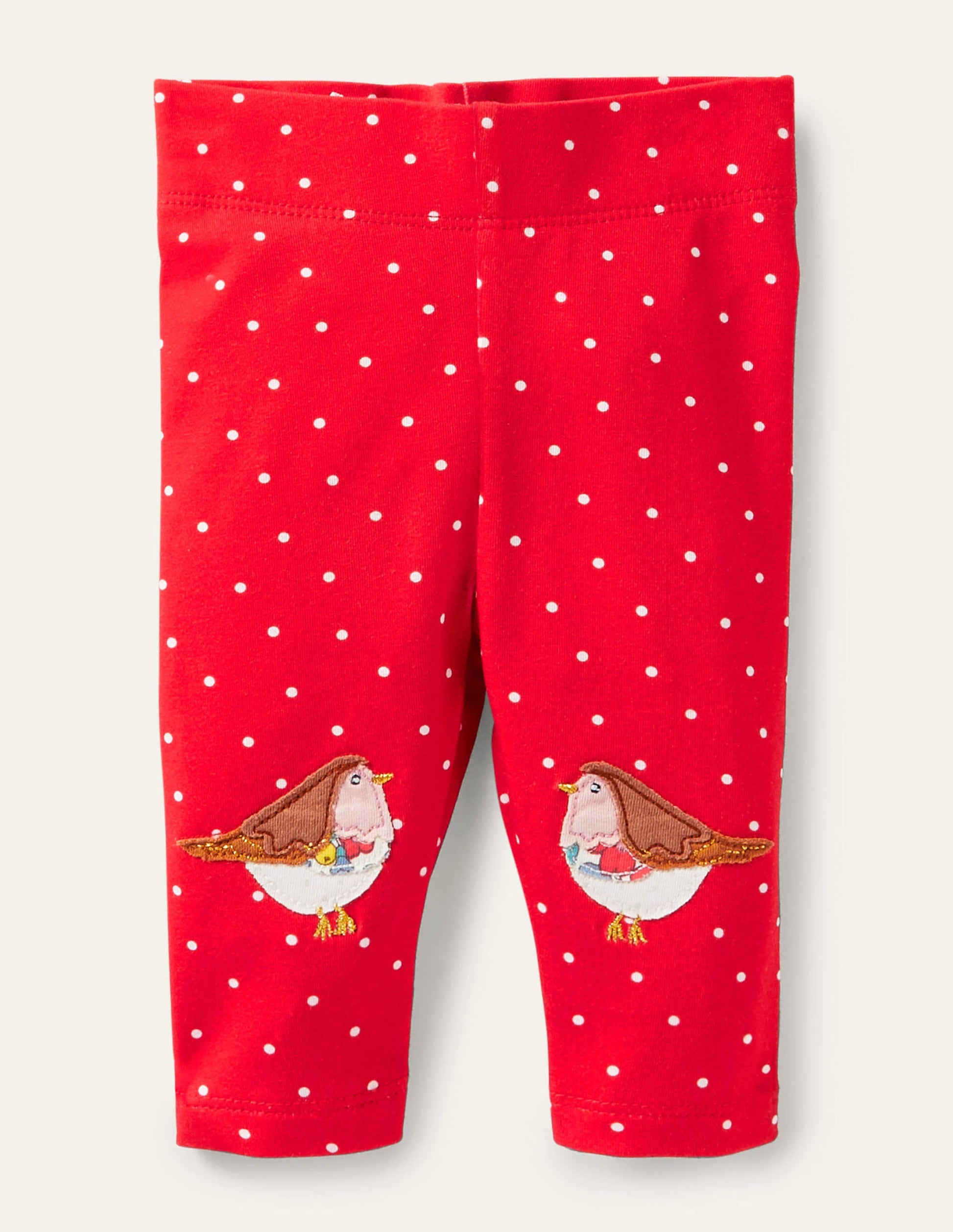 Festive Appliqué Leggings-Rockabilly Red Spot Robins-1