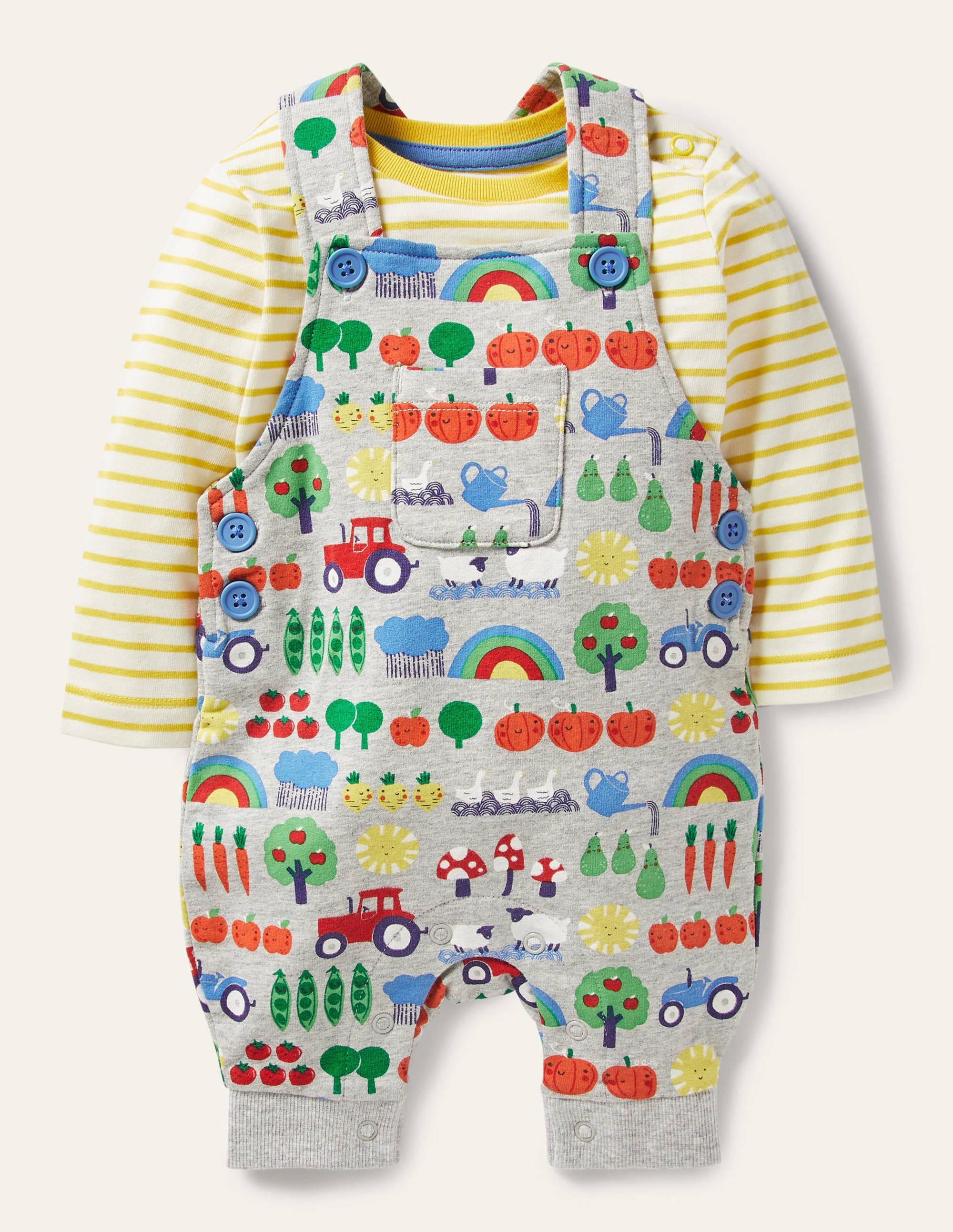 Printed Jersey Overalls Set-Grey Marl Garden Gang - Image 1