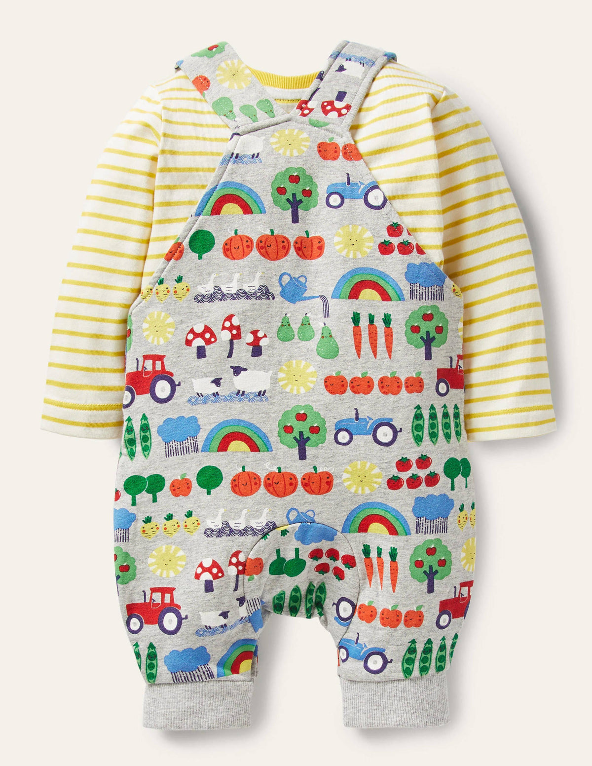 Printed Jersey Overalls Set-Grey Marl Garden Gang - Image 2