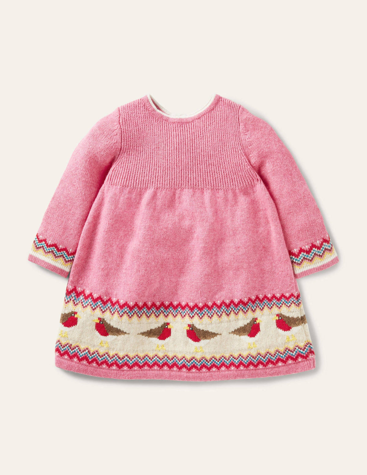 Fair Isle Knitted Dress-Formica Pink Robins-1