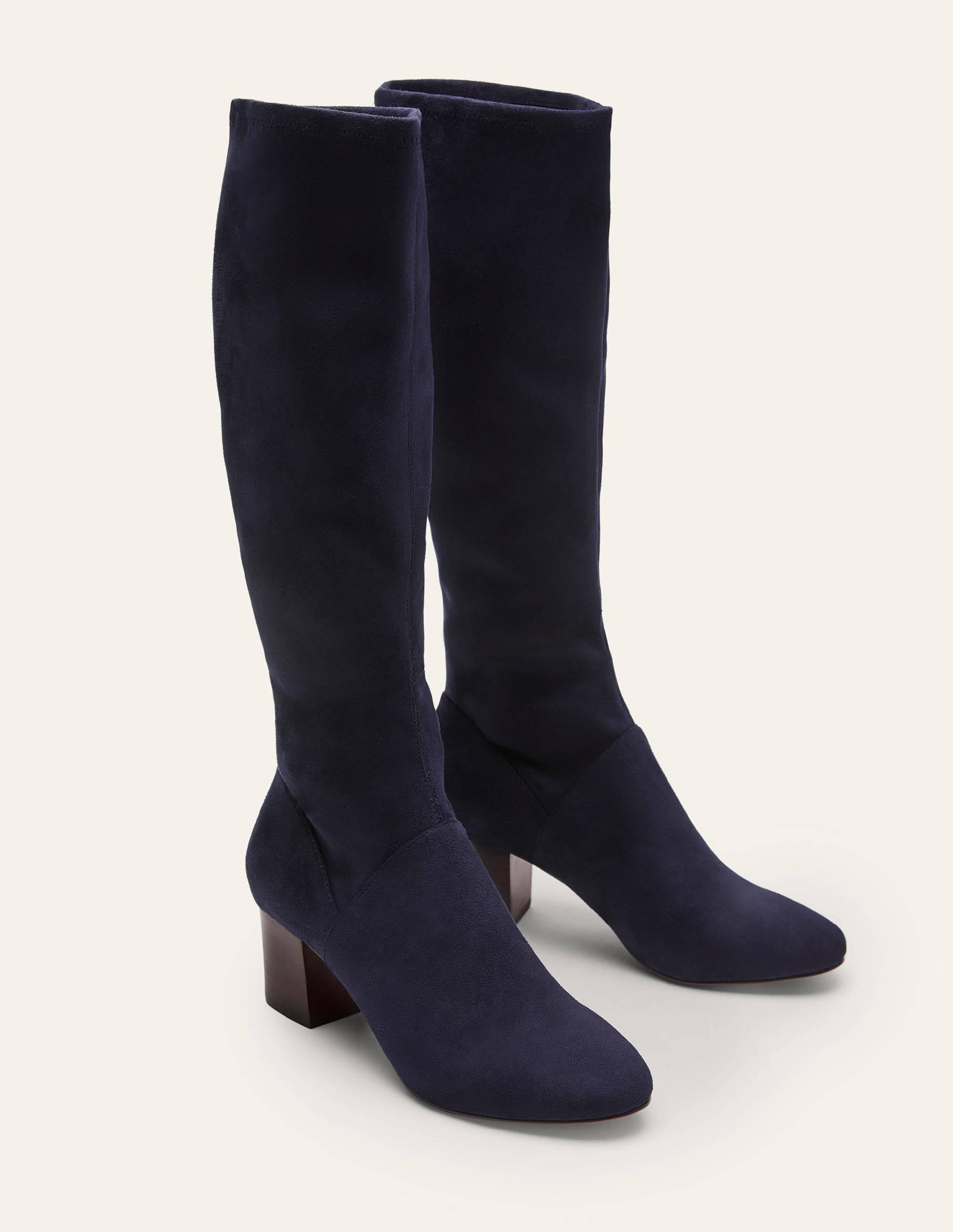 Round Toe Stretch Boots-Navy - Image 1