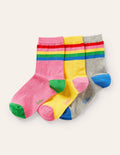 Three Pack Crew Socks-Multi Stripe Band
